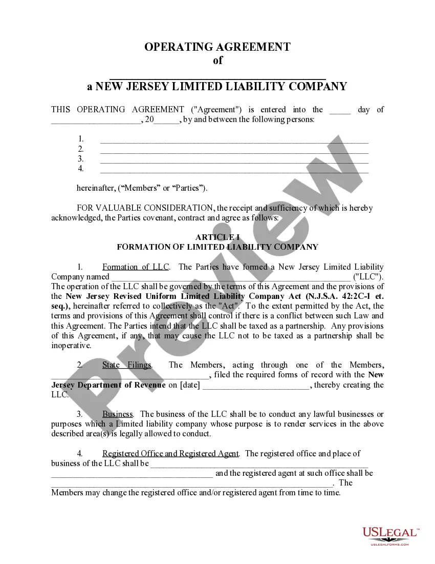 Preview Limited Liability Company LLC Operating Agreement