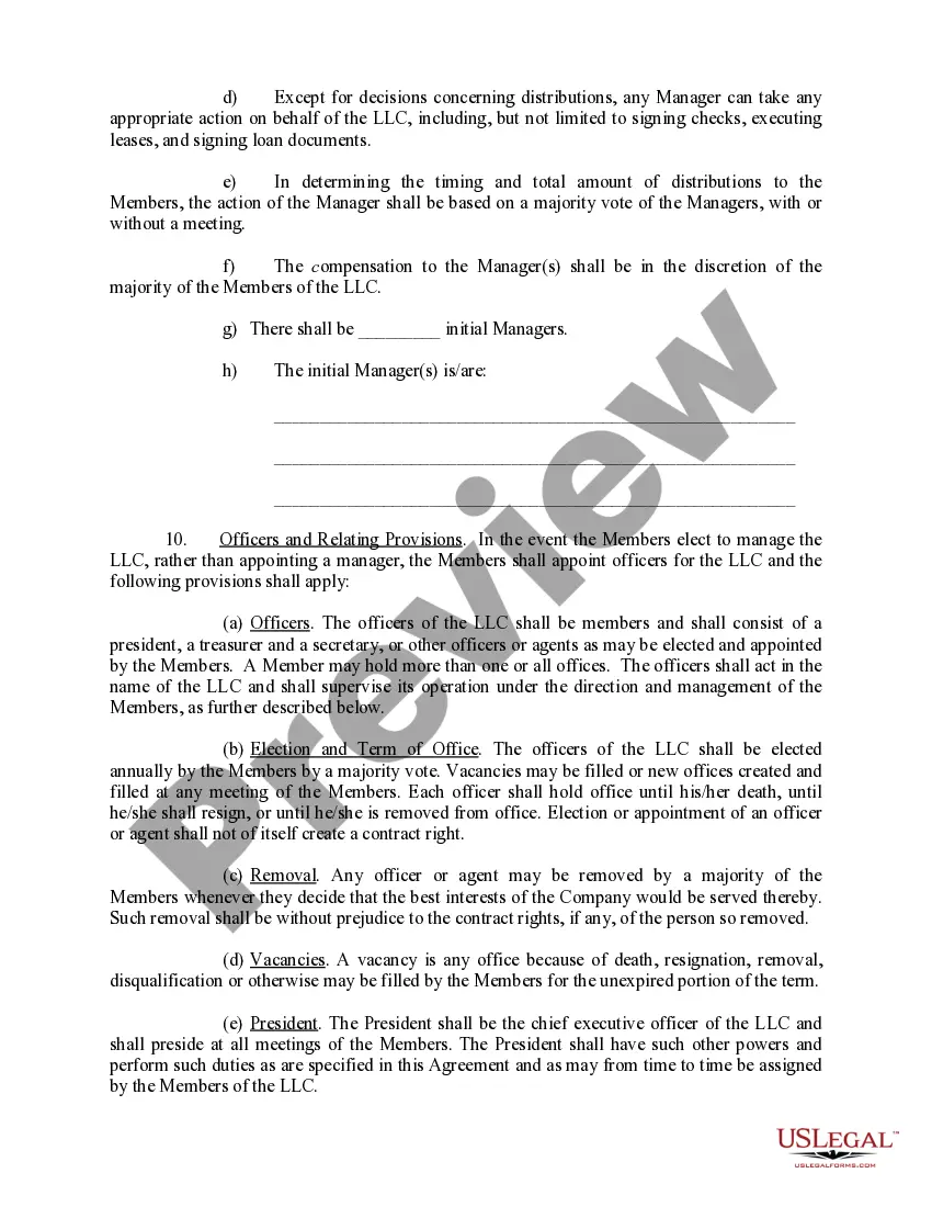 Preview Limited Liability Company LLC Operating Agreement