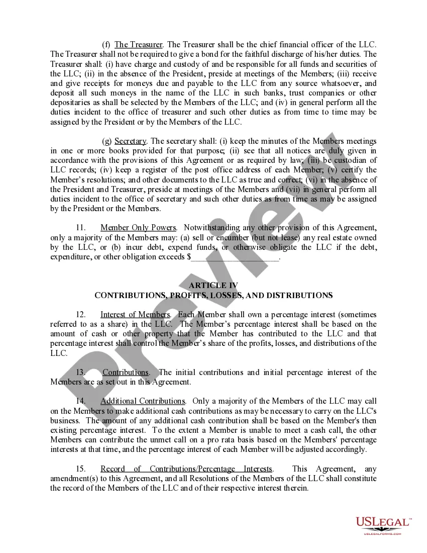 Preview Limited Liability Company LLC Operating Agreement