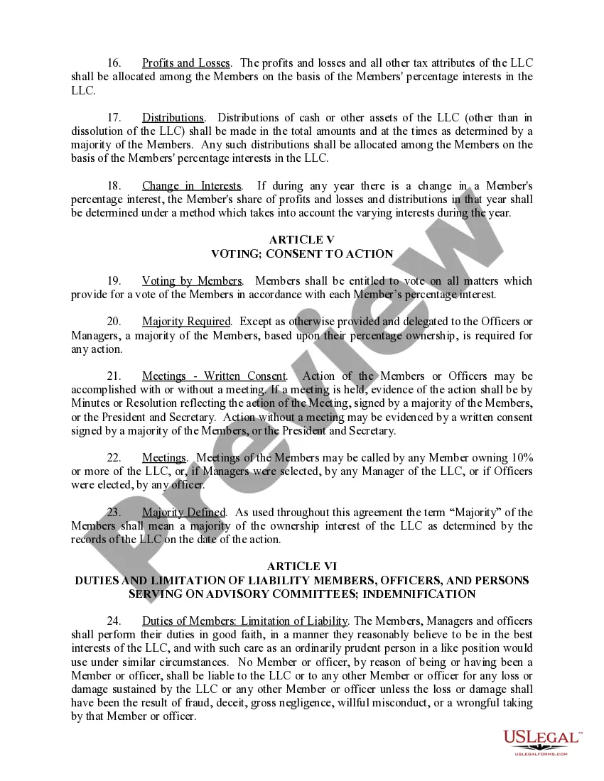 Preview Limited Liability Company LLC Operating Agreement