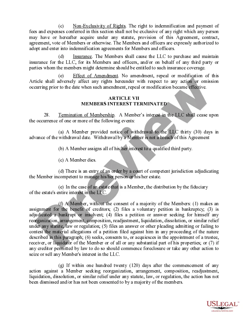 Preview Limited Liability Company LLC Operating Agreement
