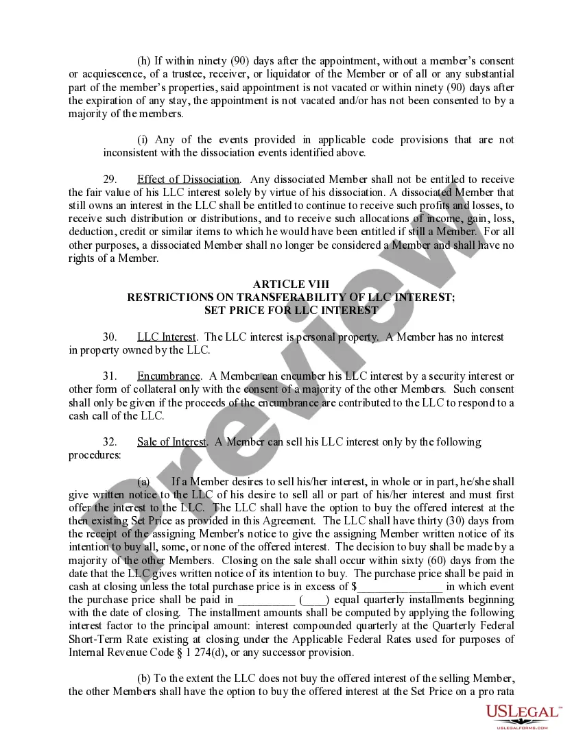 Preview Limited Liability Company LLC Operating Agreement