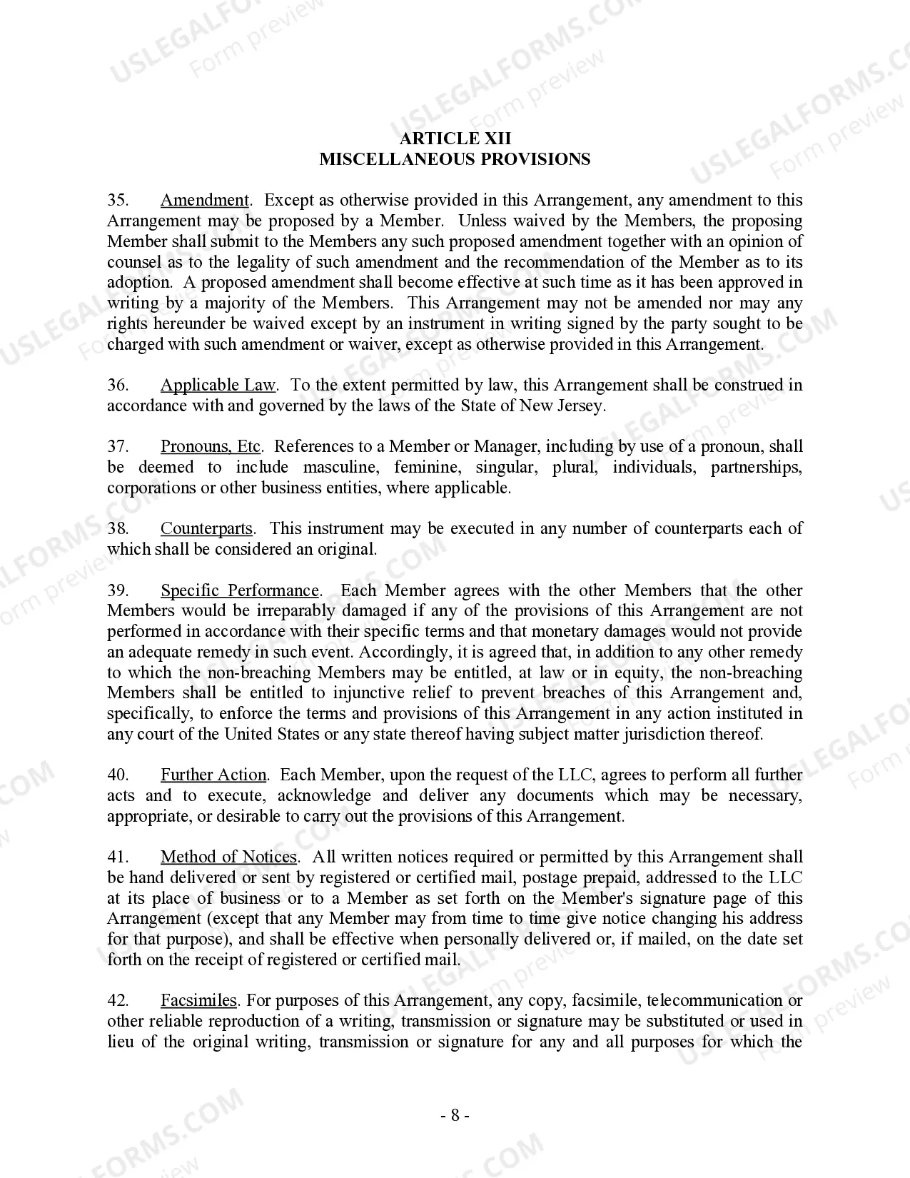 Preview Single Member Limited Liability Company LLC Operating Agreement