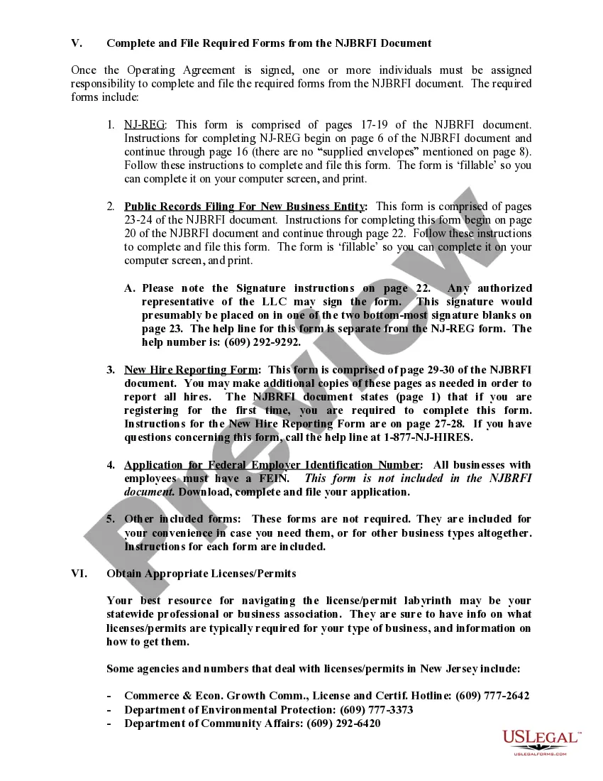 Preview New Jersey Limited Liability Company LLC Formation Package