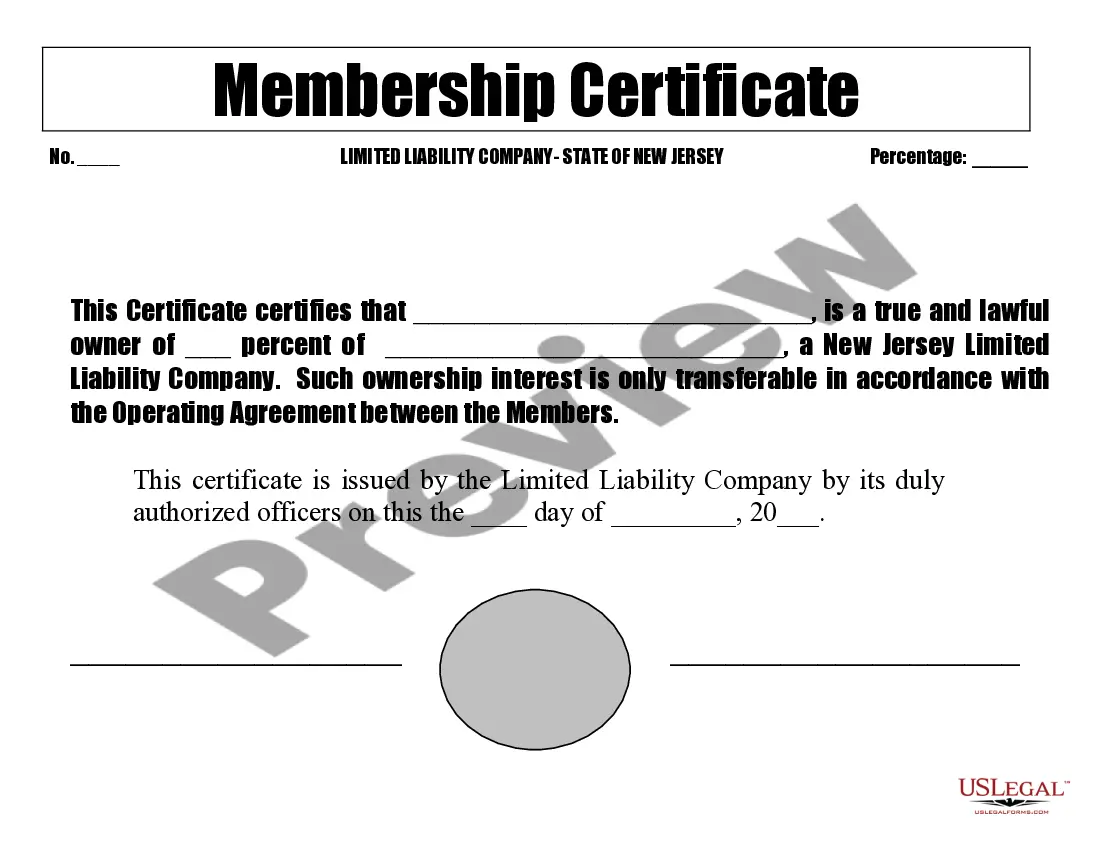 Preview New Jersey Limited Liability Company LLC Formation Package