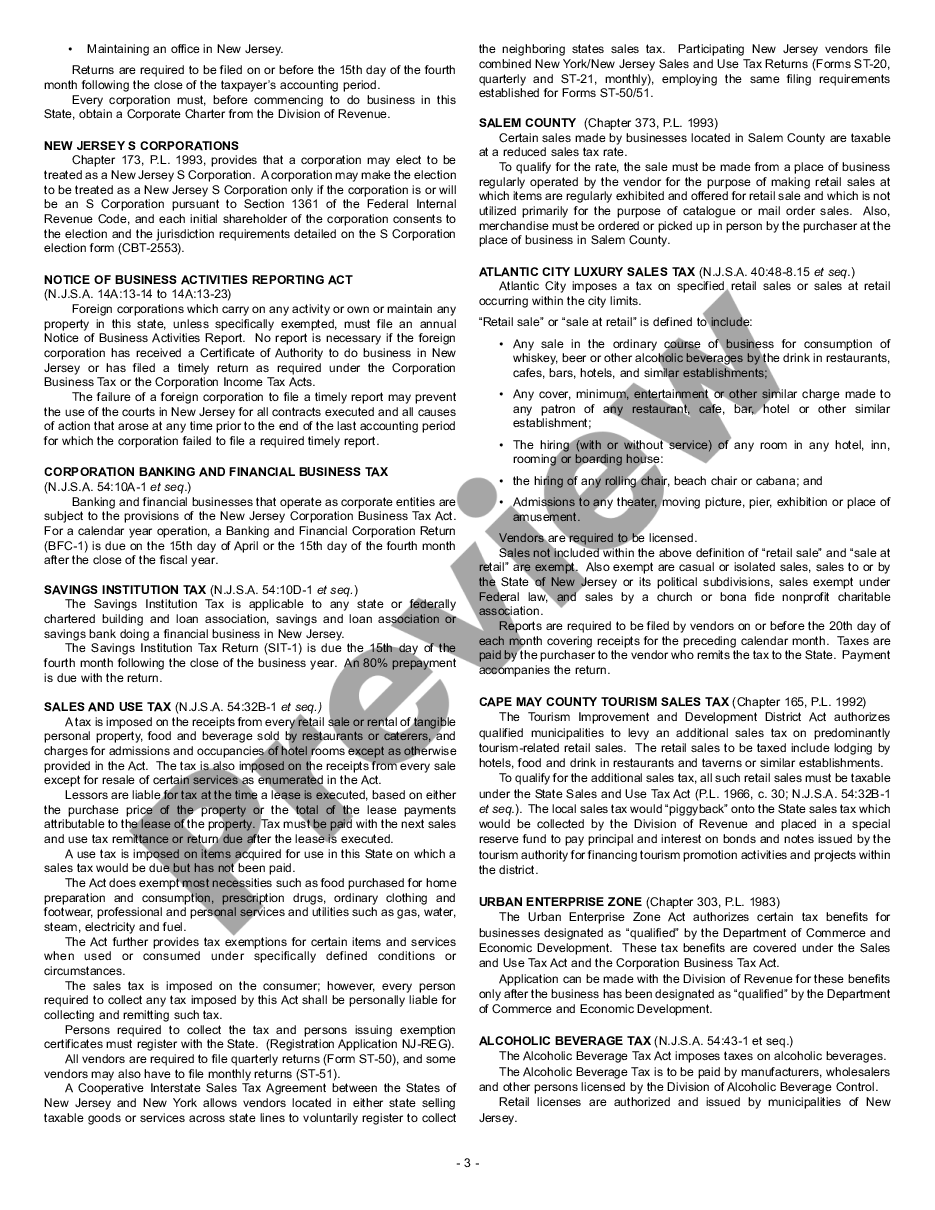 page 3 New Jersey Business Registration Package for Sole Proprietorship preview