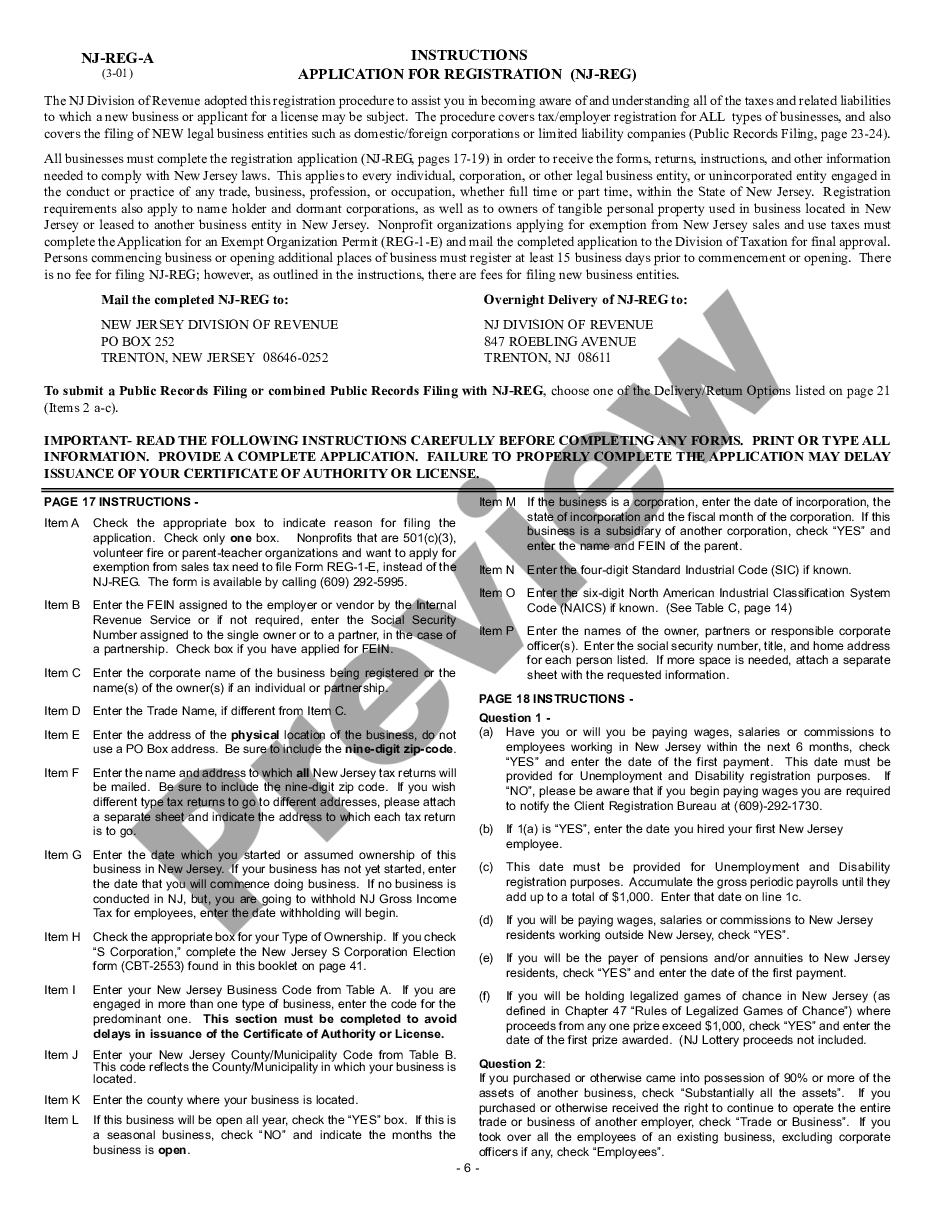 page 6 New Jersey Business Registration Package for Sole Proprietorship preview