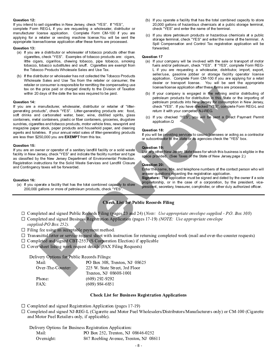 page 8 New Jersey Business Registration Package for Sole Proprietorship preview