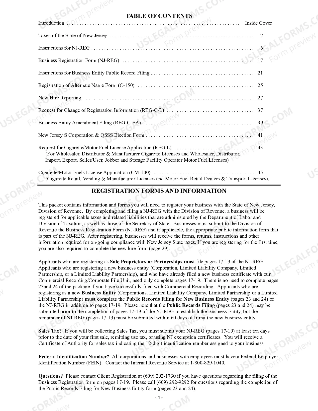 Preview New Jersey Business Registration Package for Sole Proprietorship