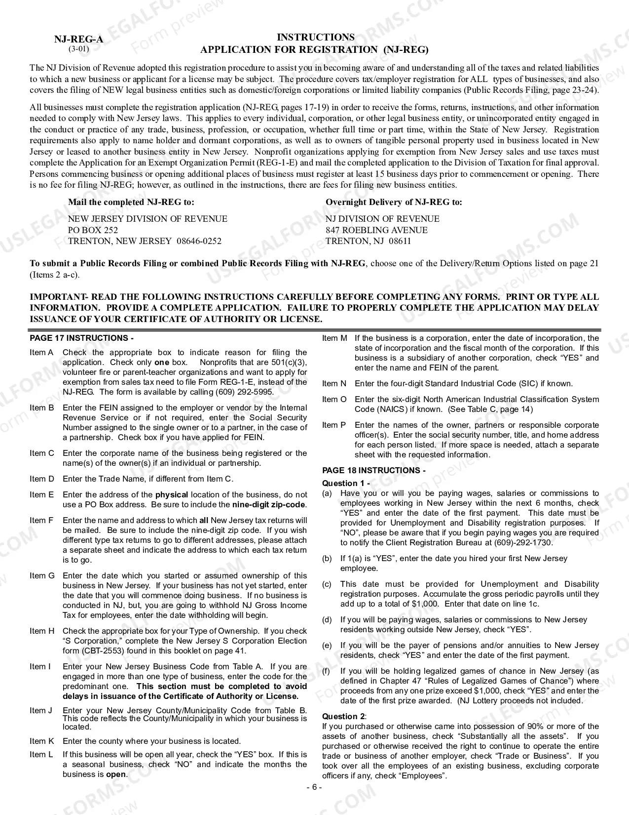 Preview New Jersey Business Registration Package for Sole Proprietorship