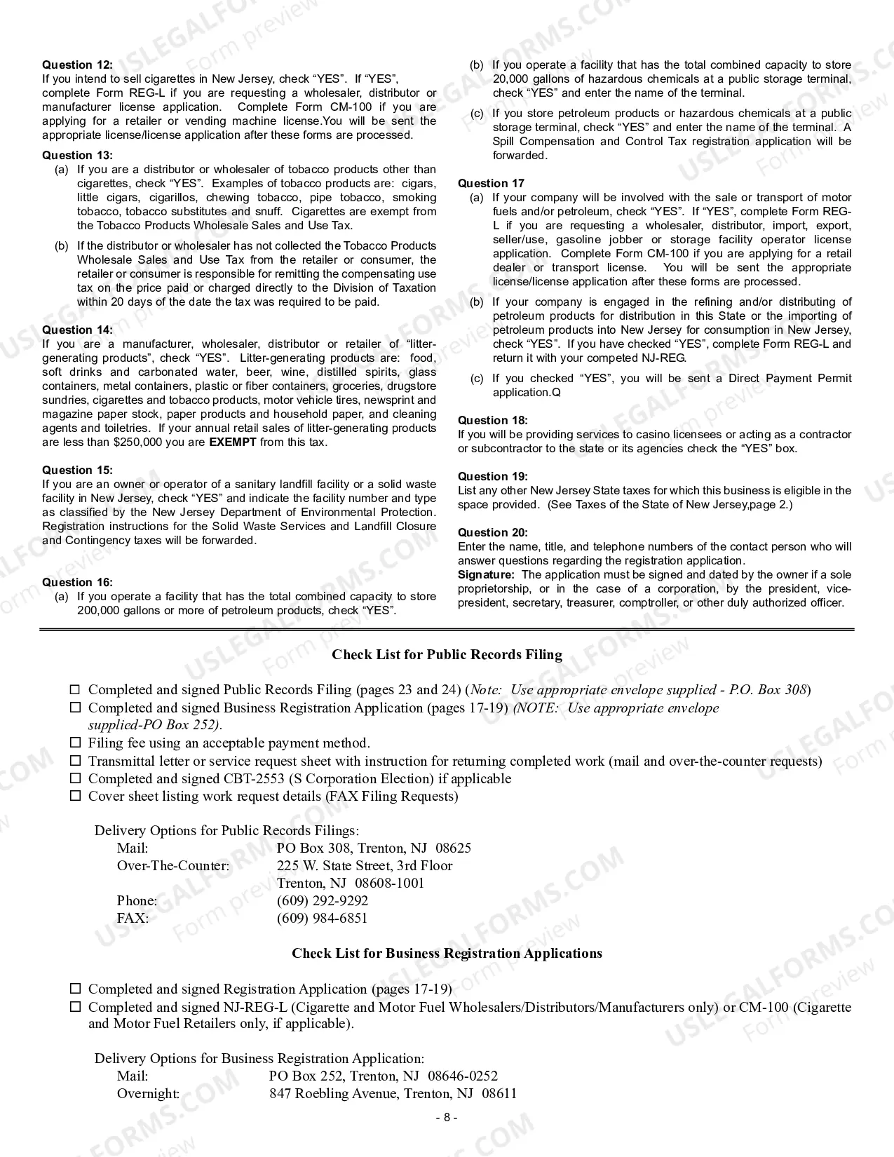 Preview New Jersey Business Registration Package for Sole Proprietorship