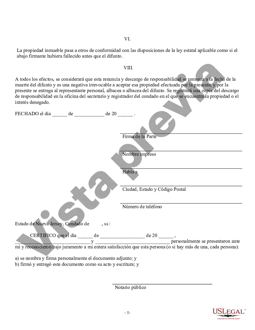 Preview Renuncia y descargo de responsabilidad de los intereses sobre bienes inmuebles