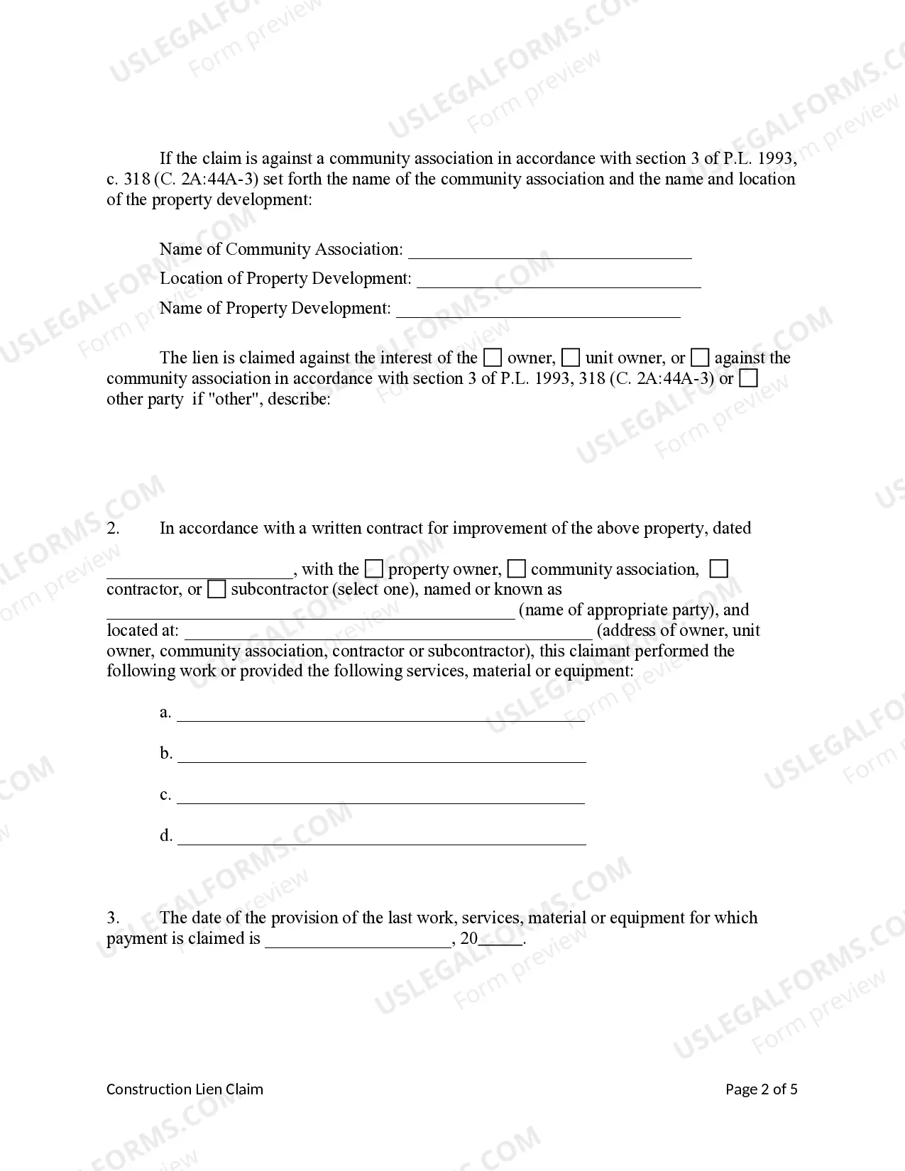 Preview Construction Lien Claim - Mechanic Liens - Individual