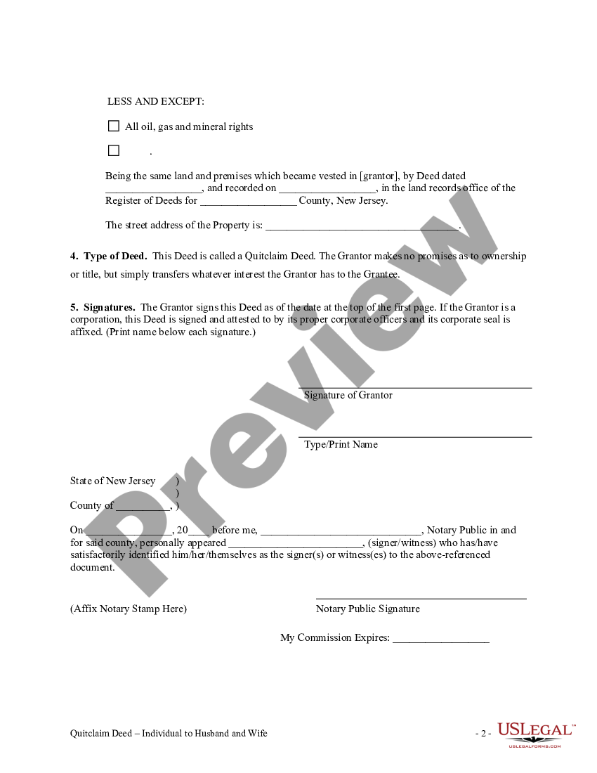 New Jersey Quitclaim Deed From Individual To Husband And Wife Nj Quit Claim Deed Requirements 6853