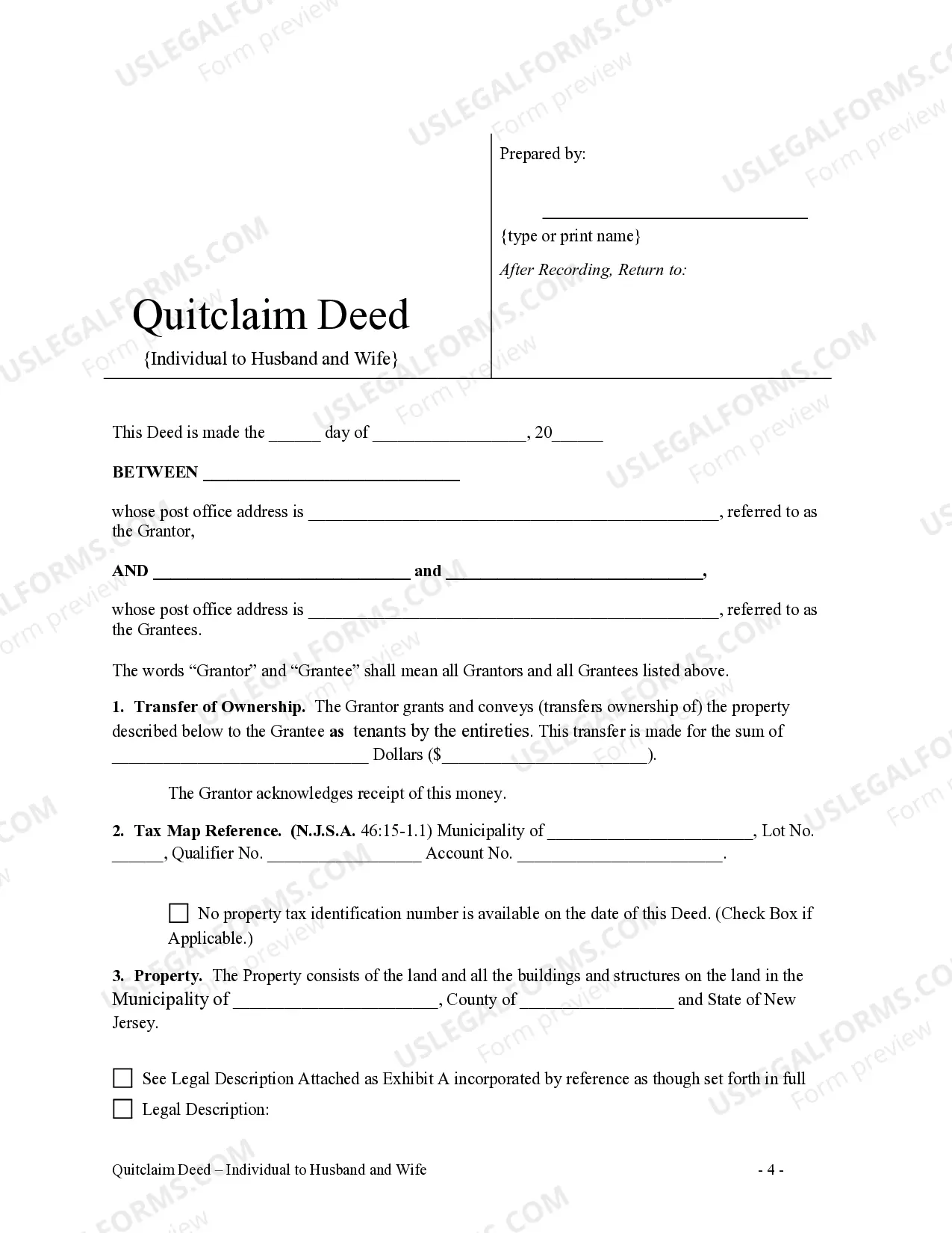 Preview Quitclaim Deed from Individual to Husband and Wife