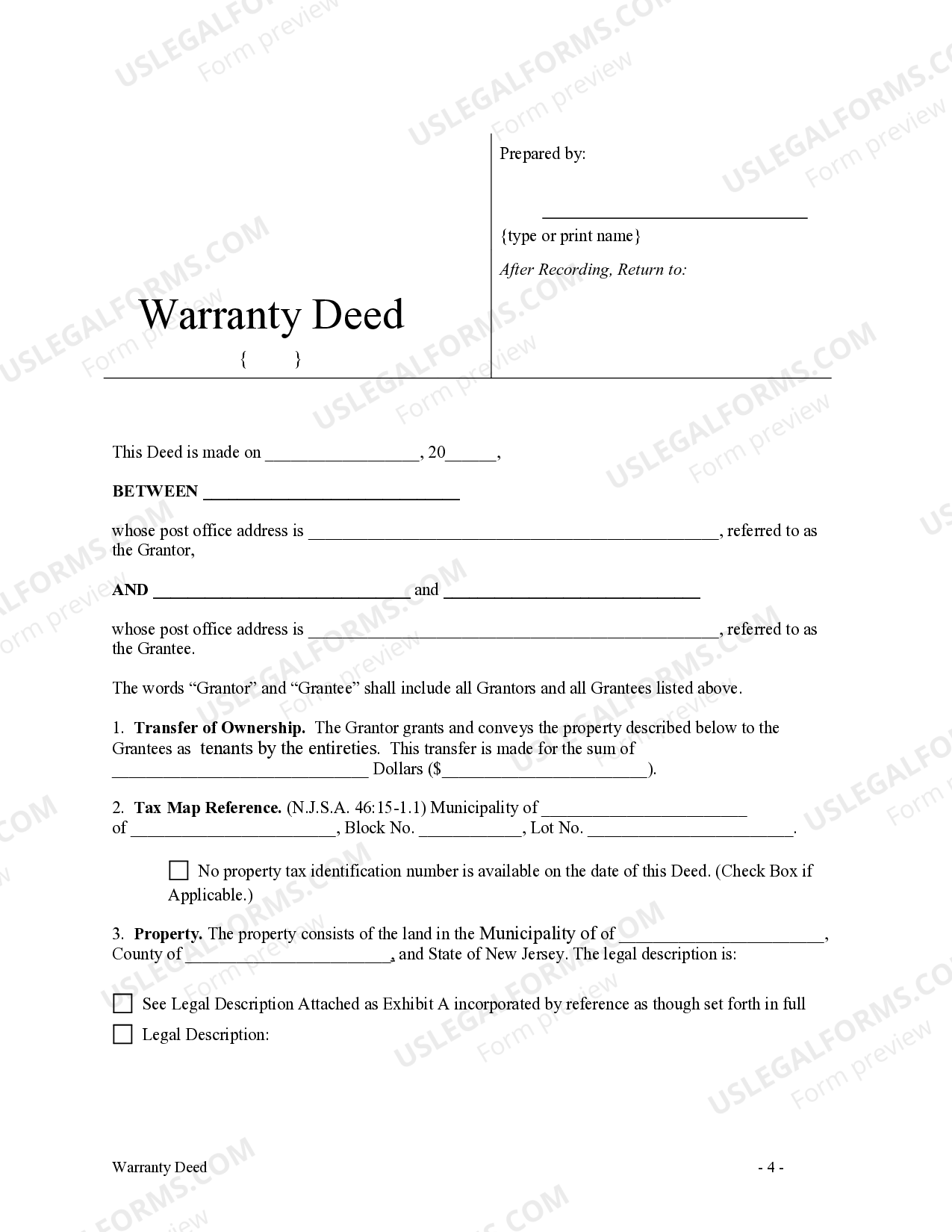 New Jersey Warranty Deed from Individual to Husband and Wife US Legal