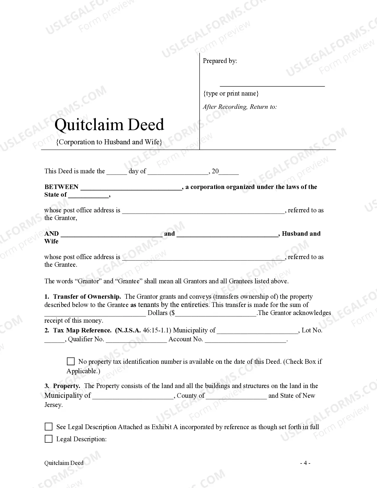 Preview Quitclaim Deed from Corporation to Husband and Wife