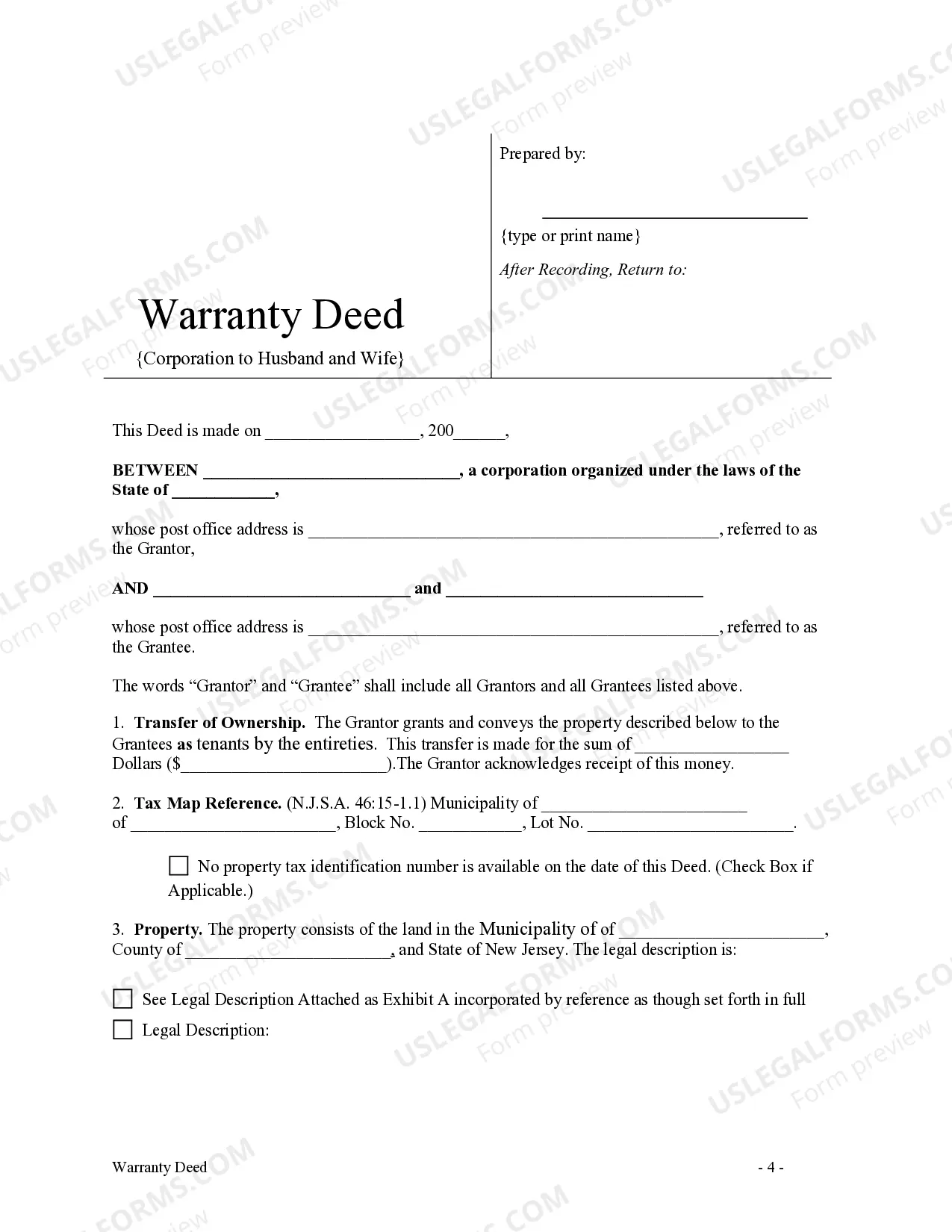 Preview Warranty Deed from Corporation to Husband and Wife