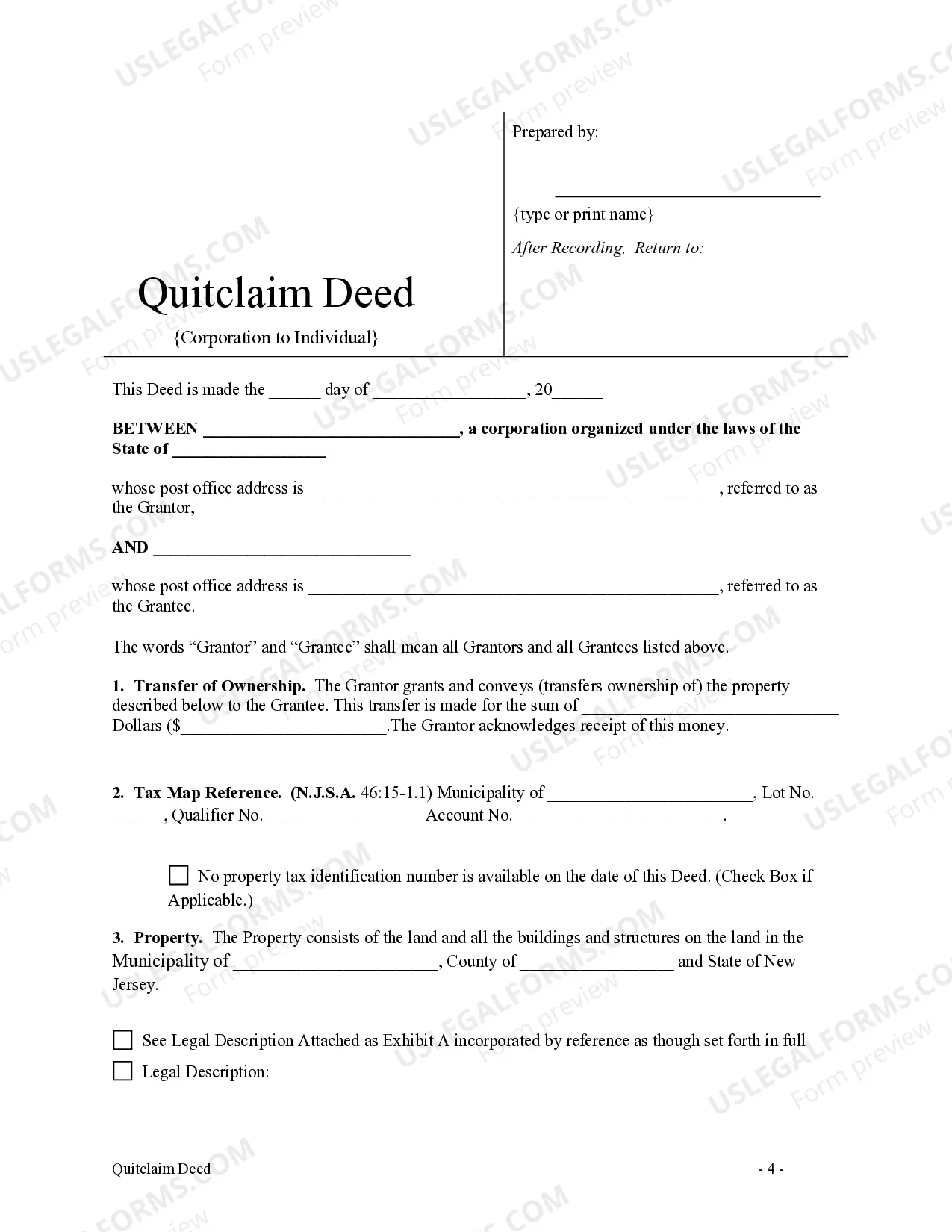 Preview Quitclaim Deed from Corporation to Individual