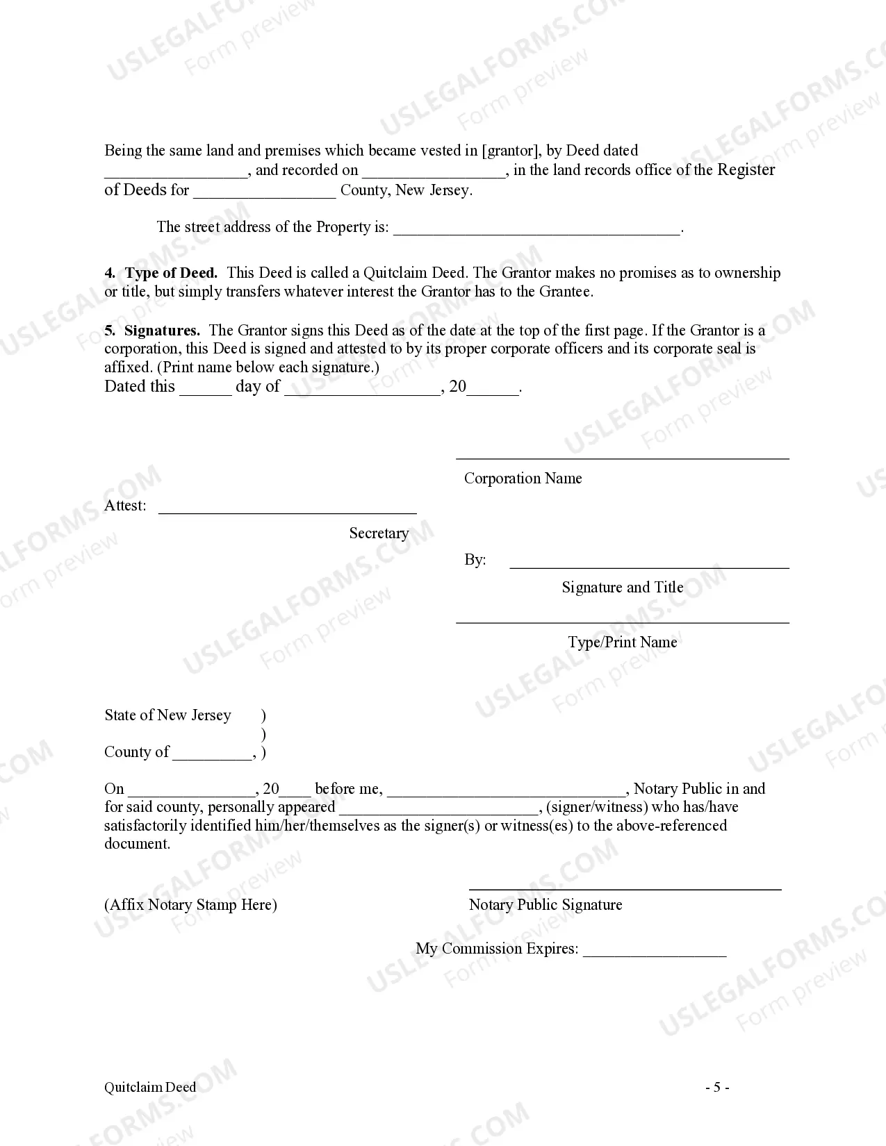 Preview Quitclaim Deed from Corporation to Individual