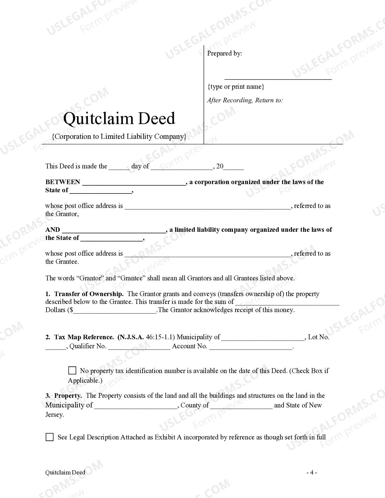 Preview Quitclaim Deed from Corporation to LLC