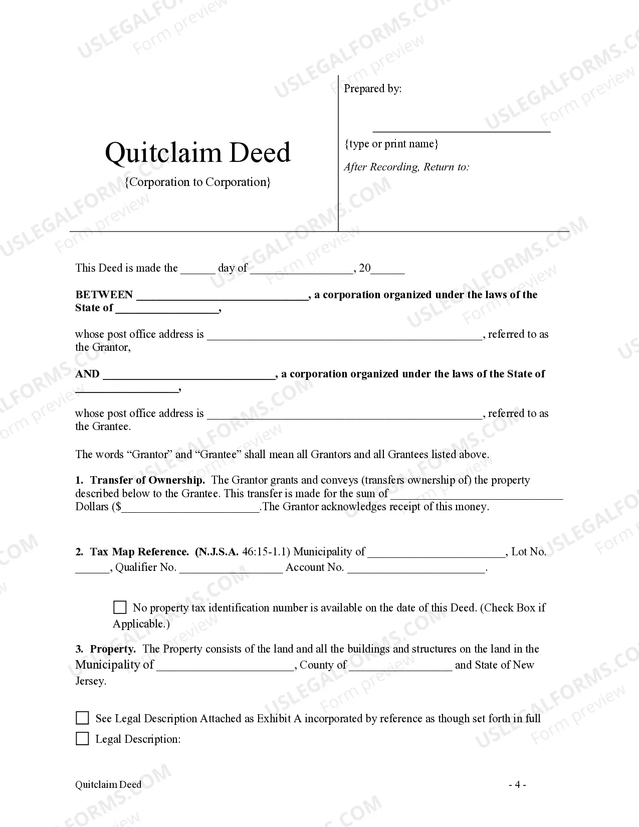 Preview Quitclaim Deed from Corporation to Corporation
