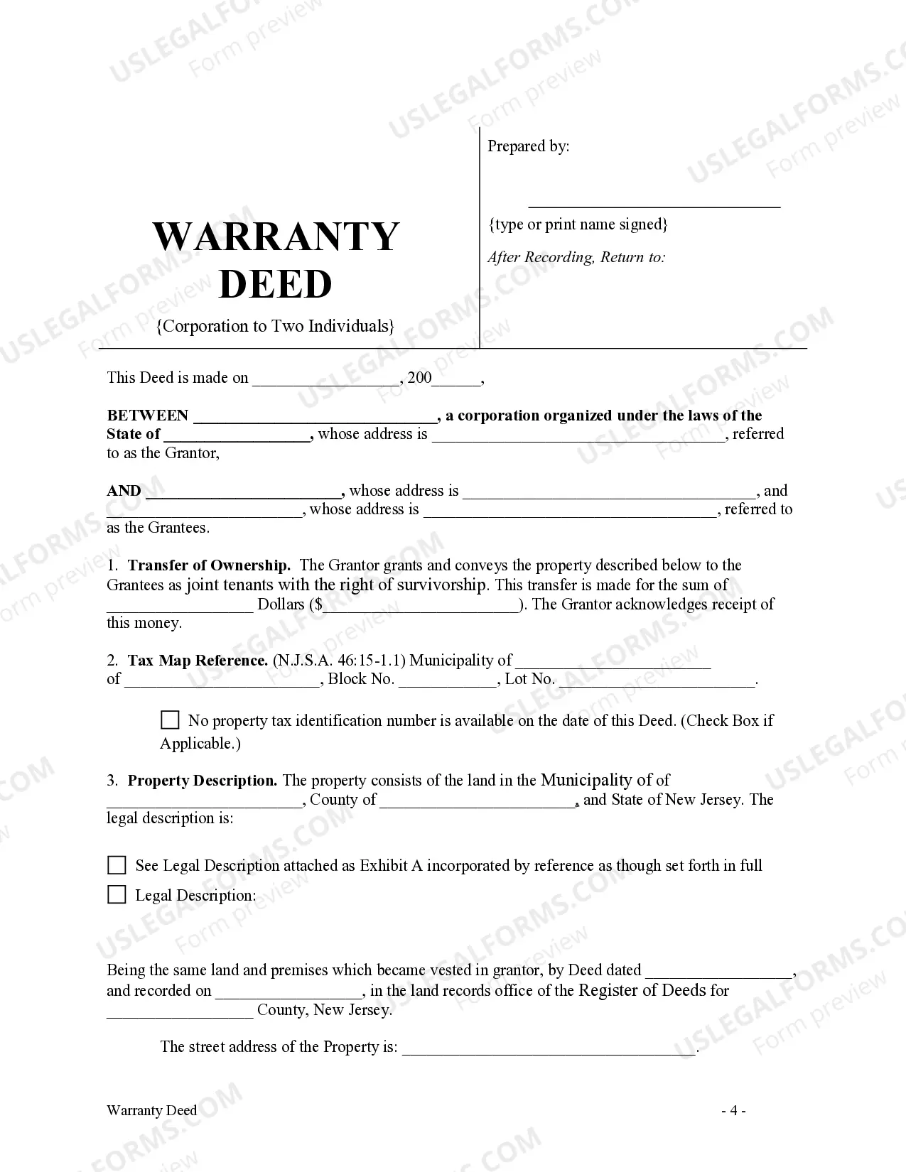 Preview Warranty Deed from Corporation to Two Individuals