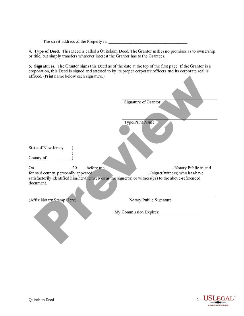 New Jersey Quitclaim Deed From Husband To Himself And Wife Us Legal Forms 