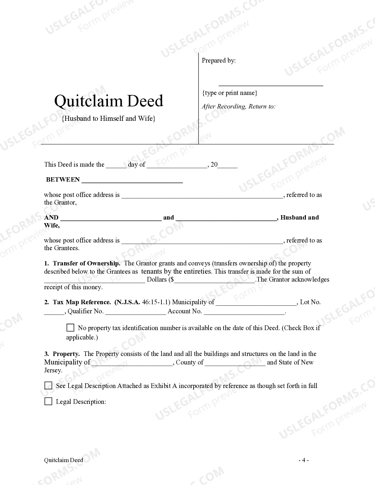 Preview Quitclaim Deed from Husband to Himself and Wife