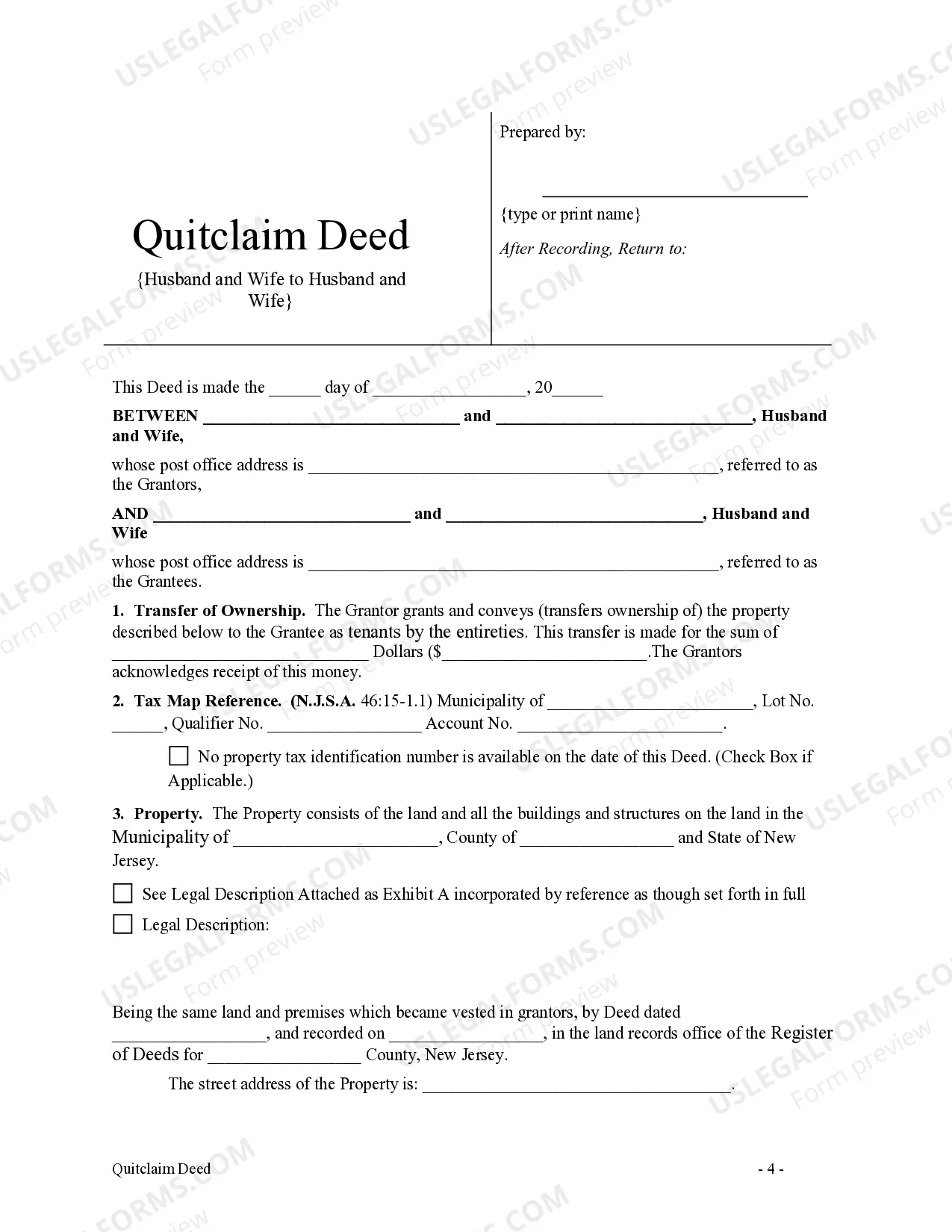 Preview Quitclaim Deed from Husband and Wife to Husband and Wife