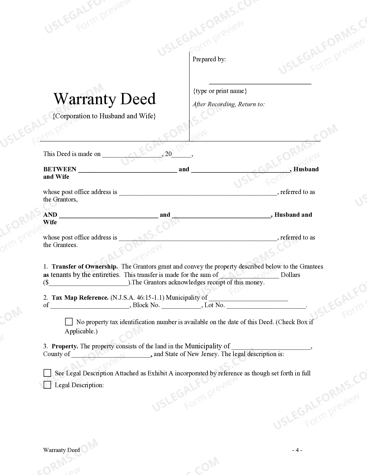 Preview Warranty Deed from Husband and Wife to Husband and Wife