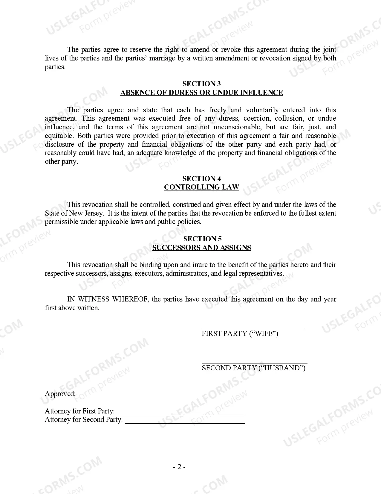 Preview Revocation of Postnuptial Property Agreement