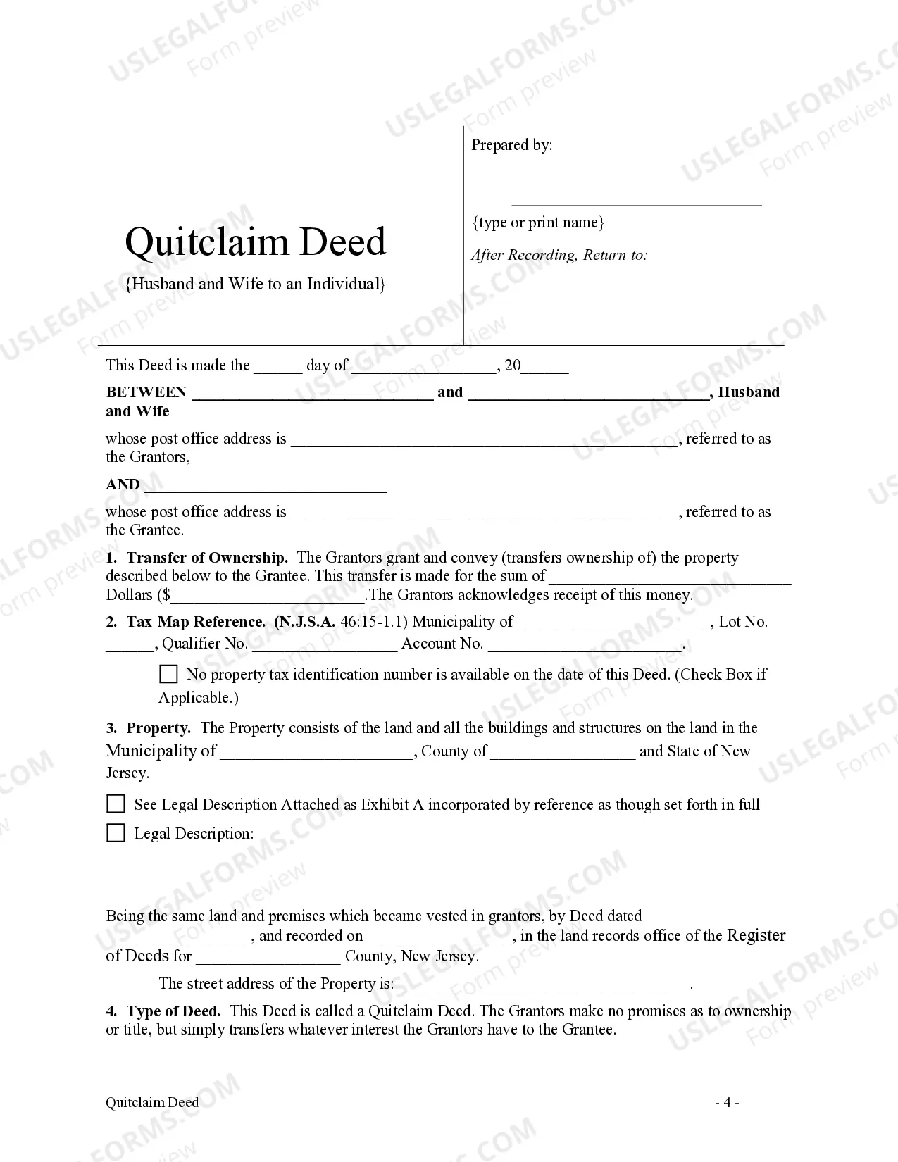 Preview Quitclaim Deed from Husband and Wife to an Individual