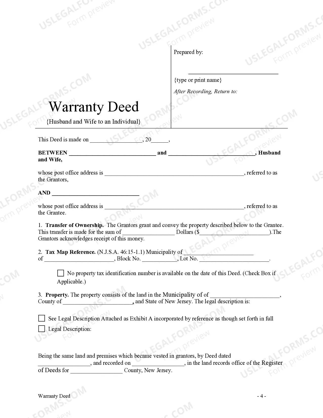 Preview Warranty Deed from Husband and Wife to an Individual