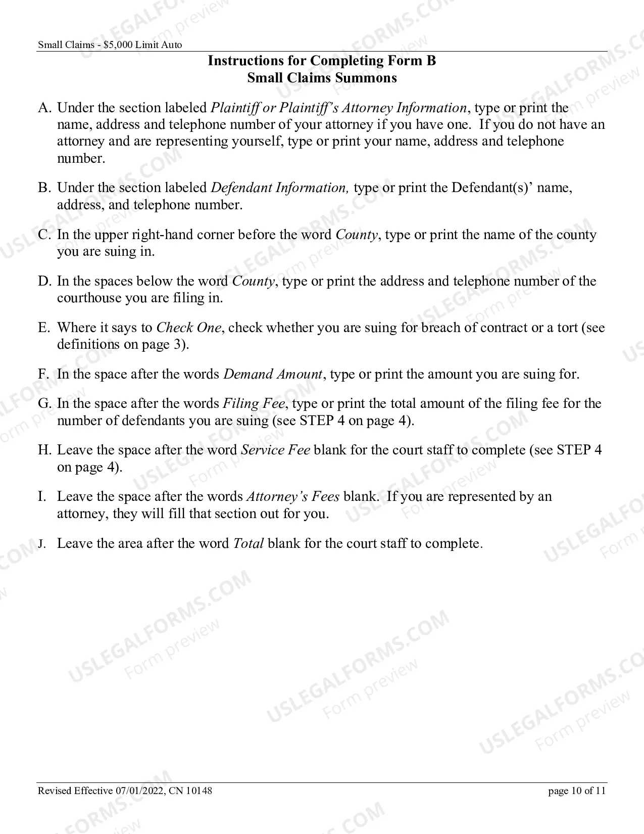 Preview Small Claims Complaint - Motor Vehicle