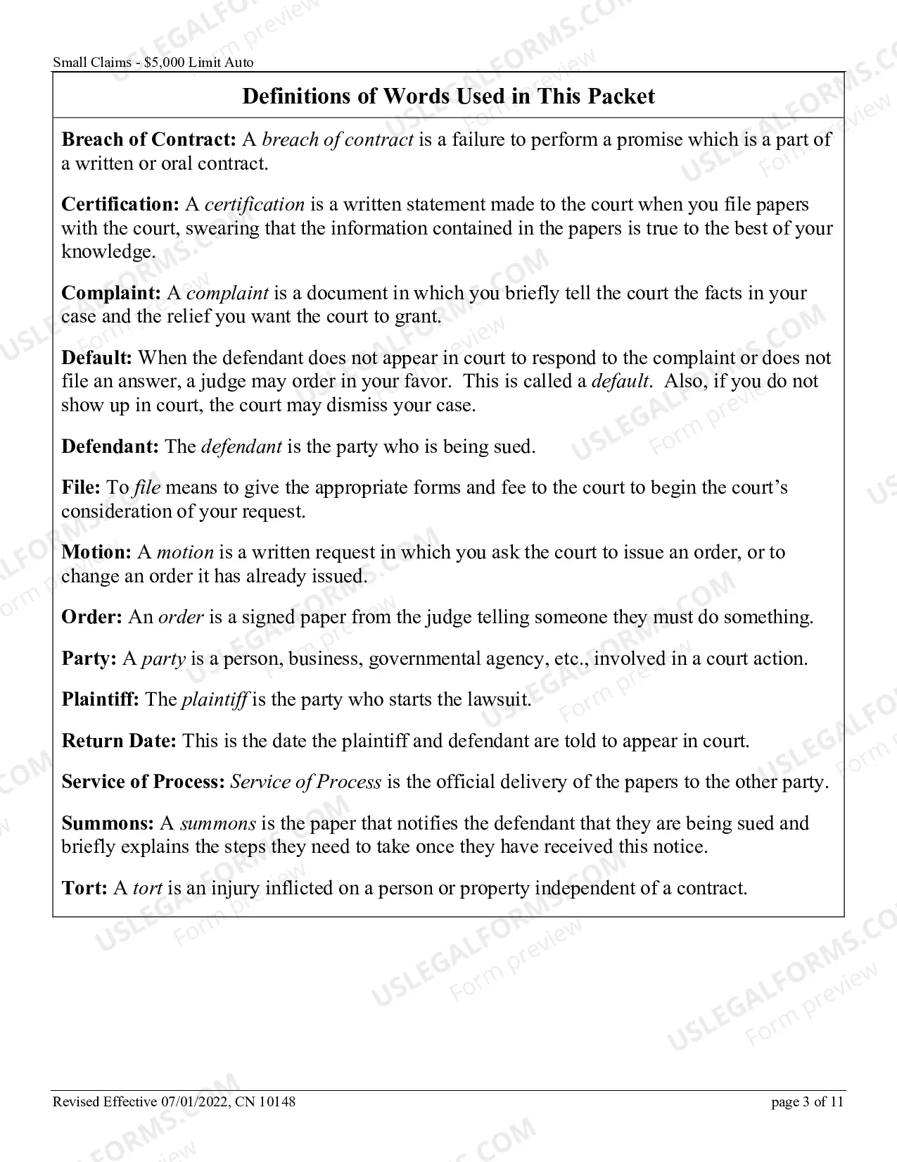Preview Small Claims Complaint - Motor Vehicle