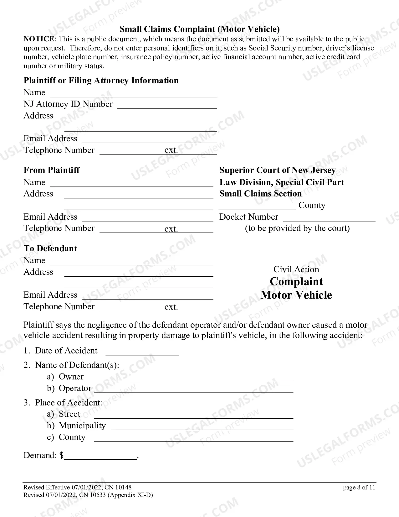 Preview Small Claims Complaint - Motor Vehicle