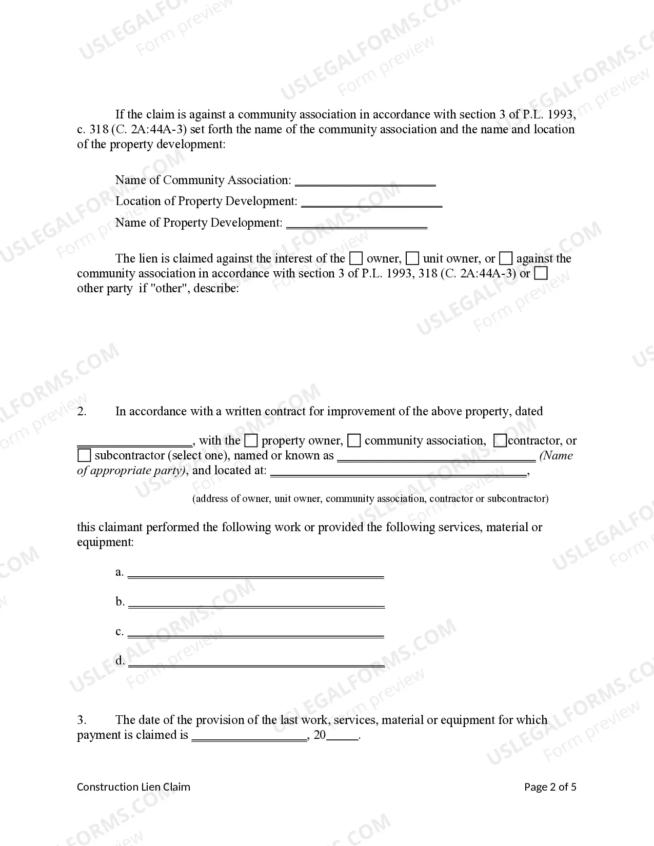 Preview Construction Lien Claim - Mechanic Liens - Business Entity