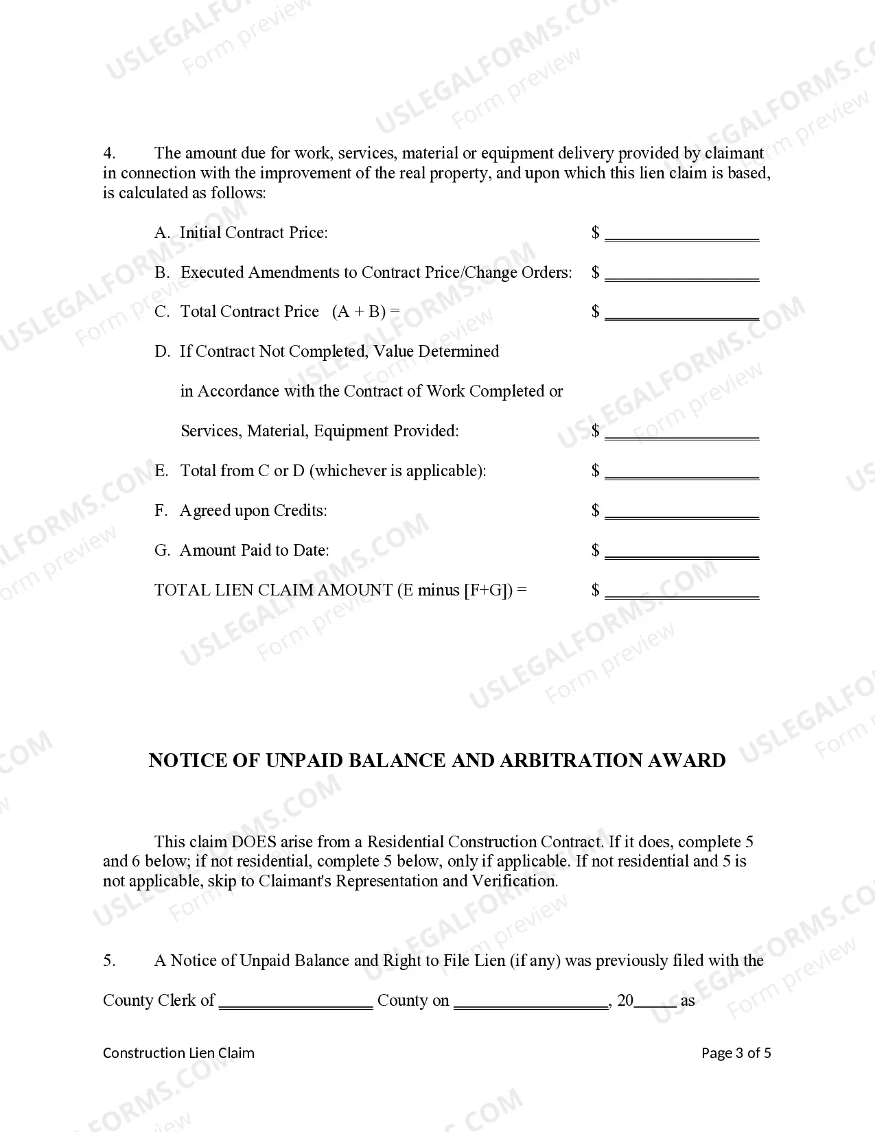 Preview Construction Lien Claim - Mechanic Liens - Business Entity