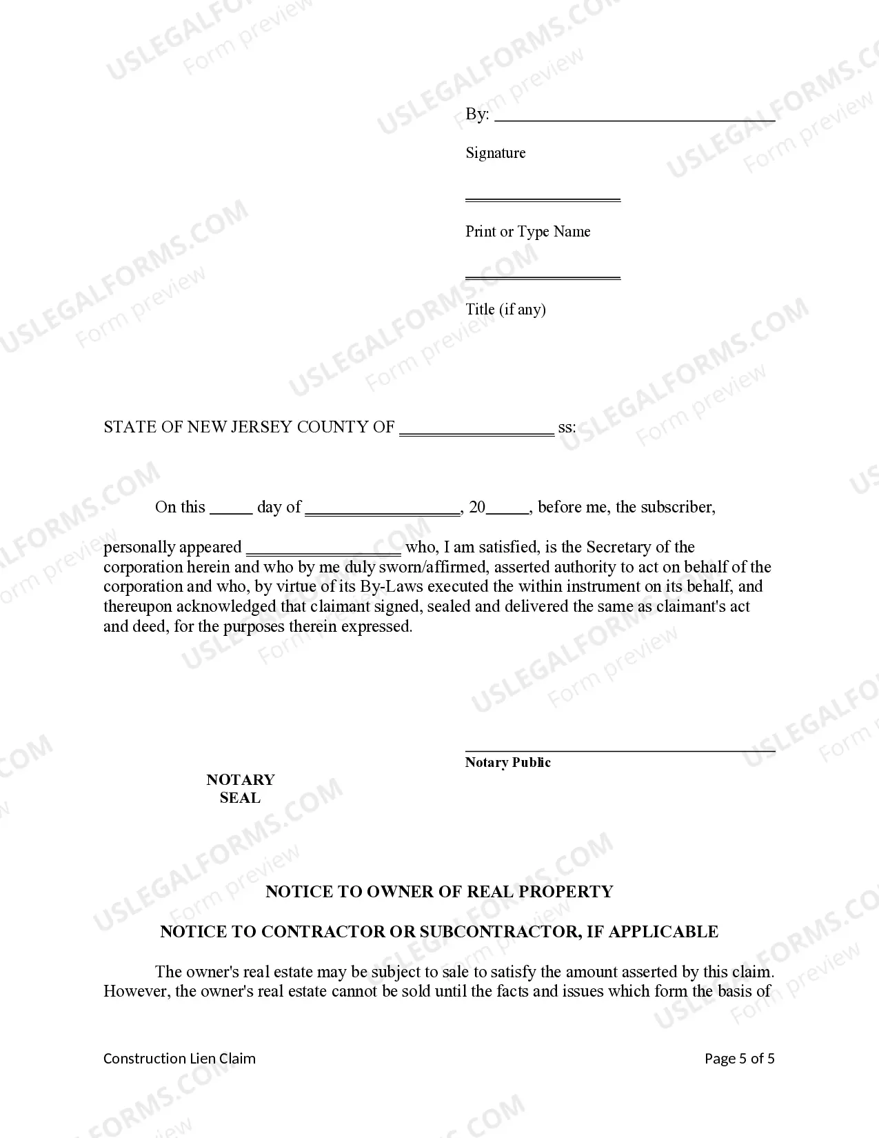 Preview Construction Lien Claim - Mechanic Liens - Business Entity