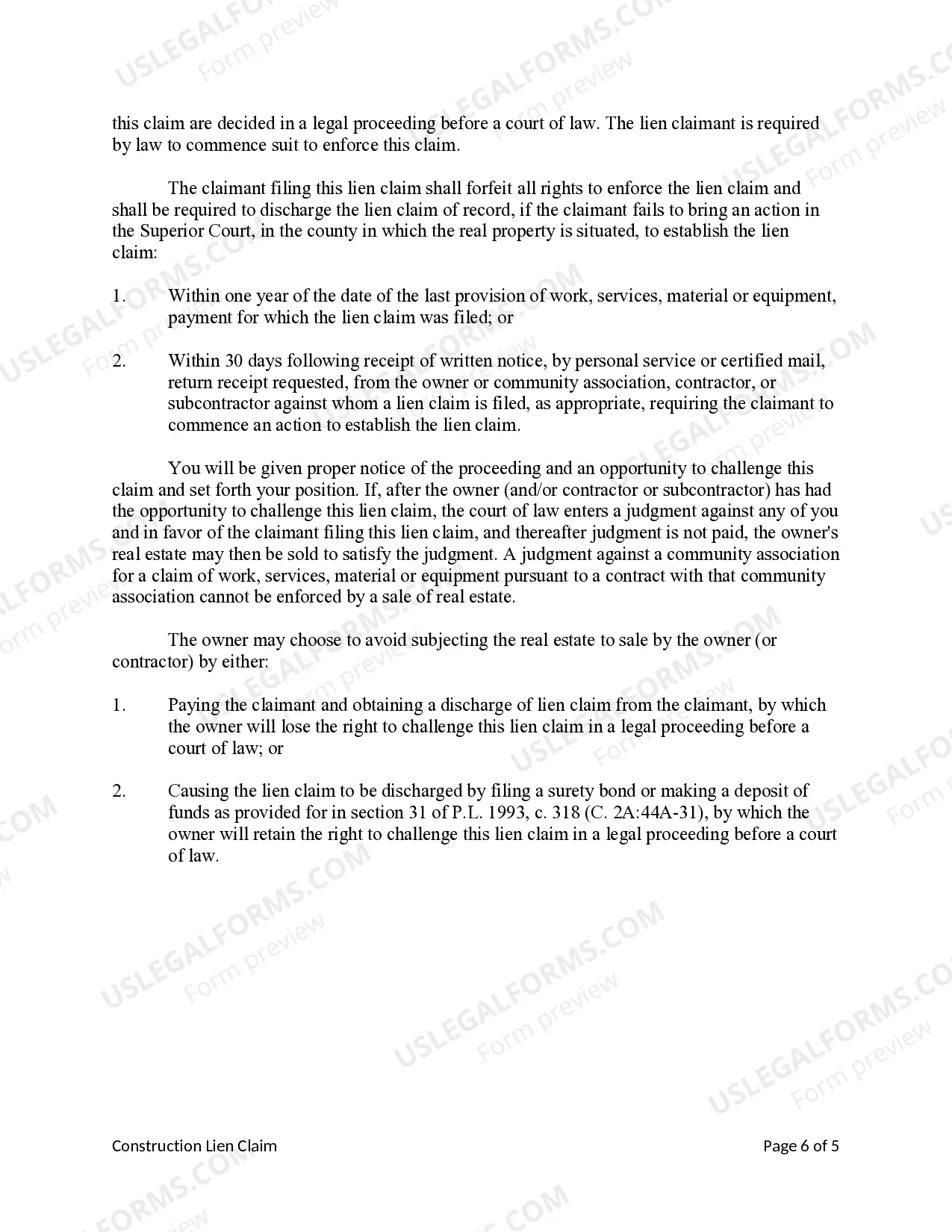 Preview Construction Lien Claim - Mechanic Liens - Business Entity