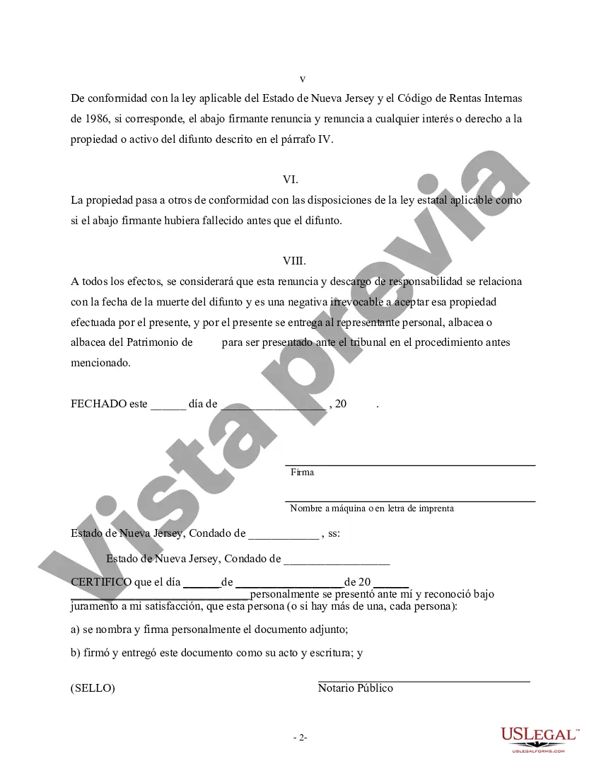 Preview Renuncia y renuncia de propiedad del testamento por testamento