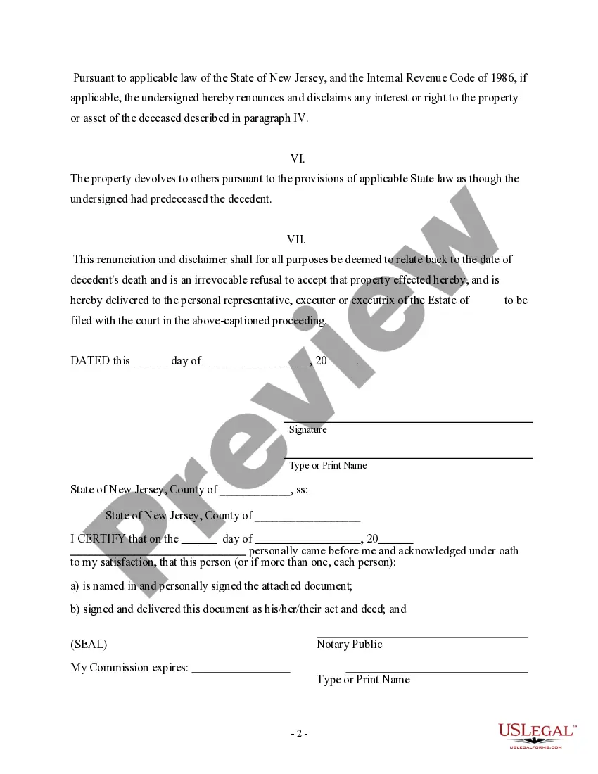 Preview Renunciation And Disclaimer of Property from Will by Testate