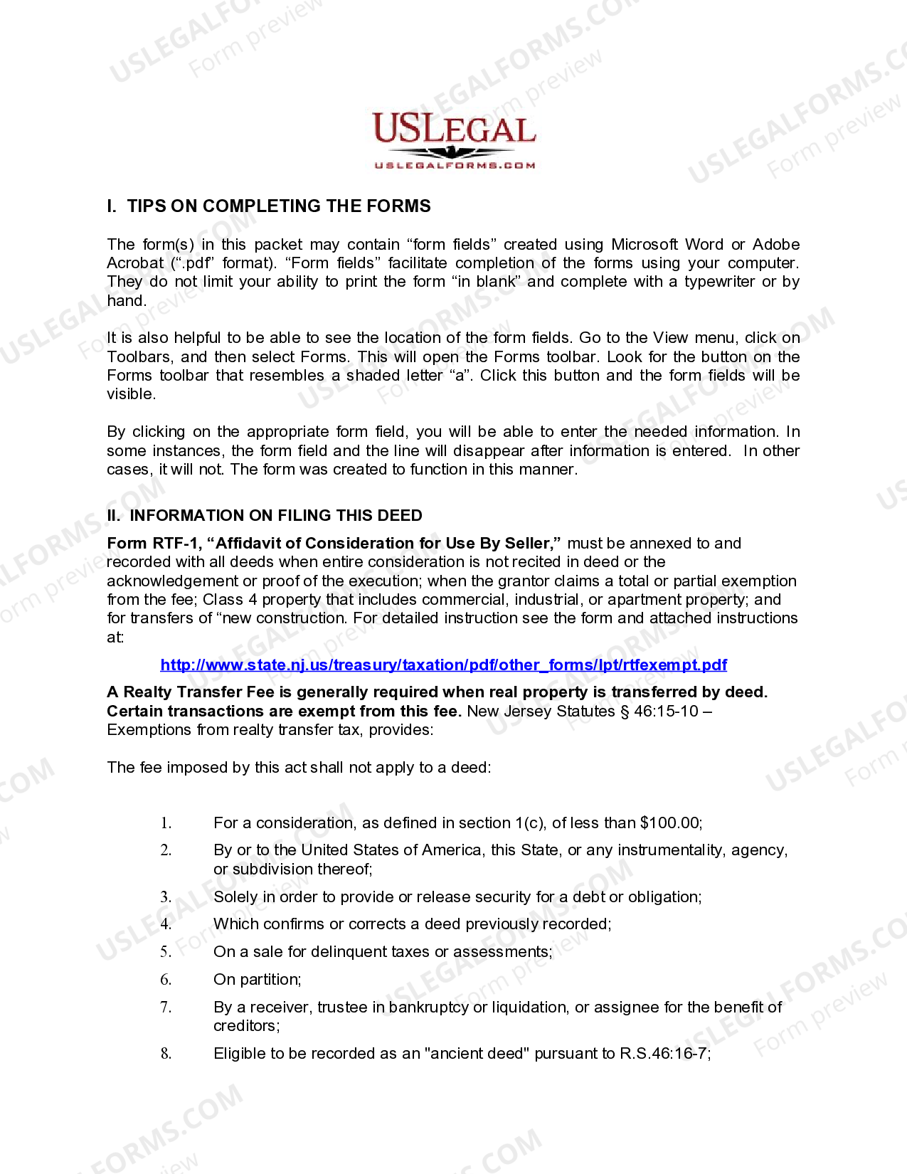 New Jersey Warranty Deed from Individual to Individual US Legal Forms