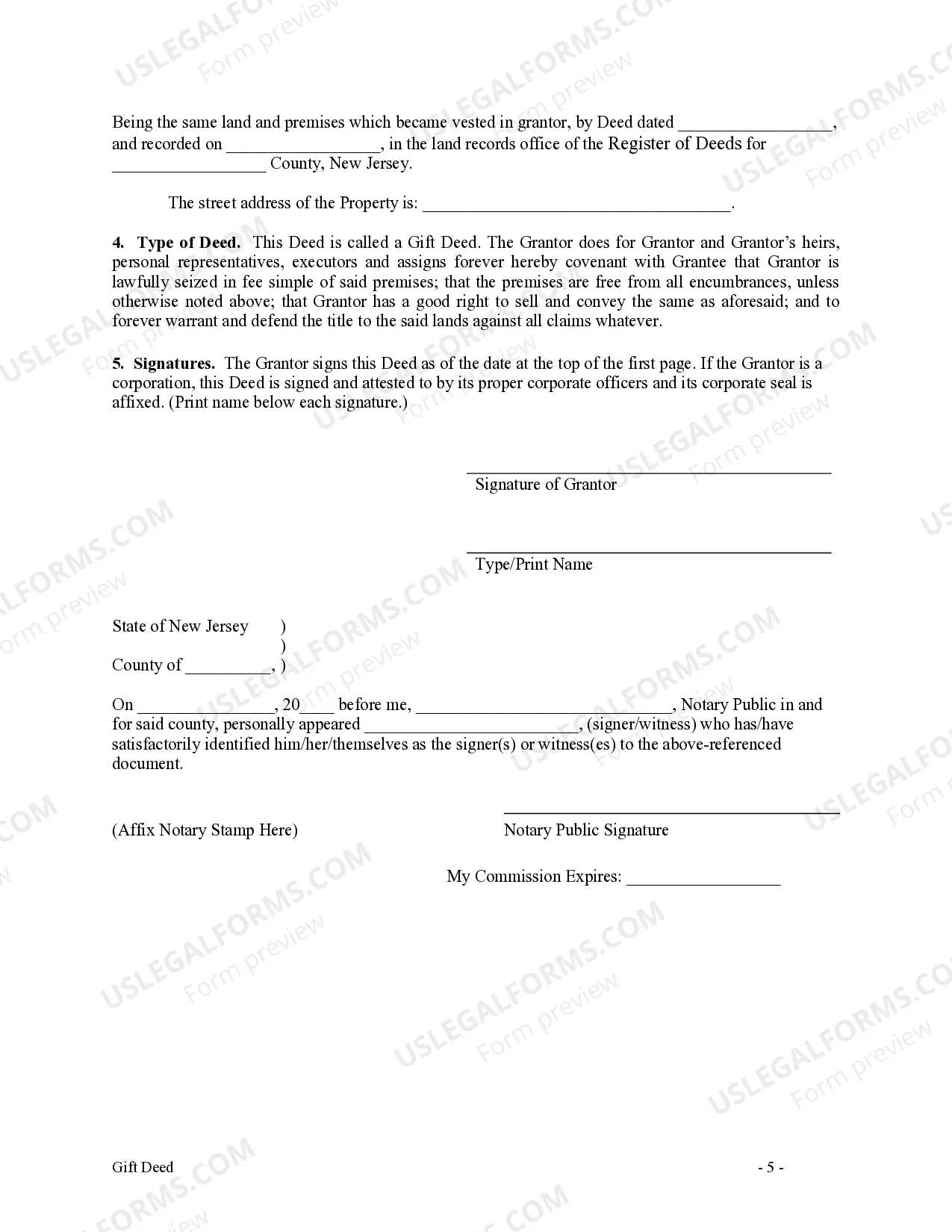 Preview New Jersey Gift Deed for Individual to Individual