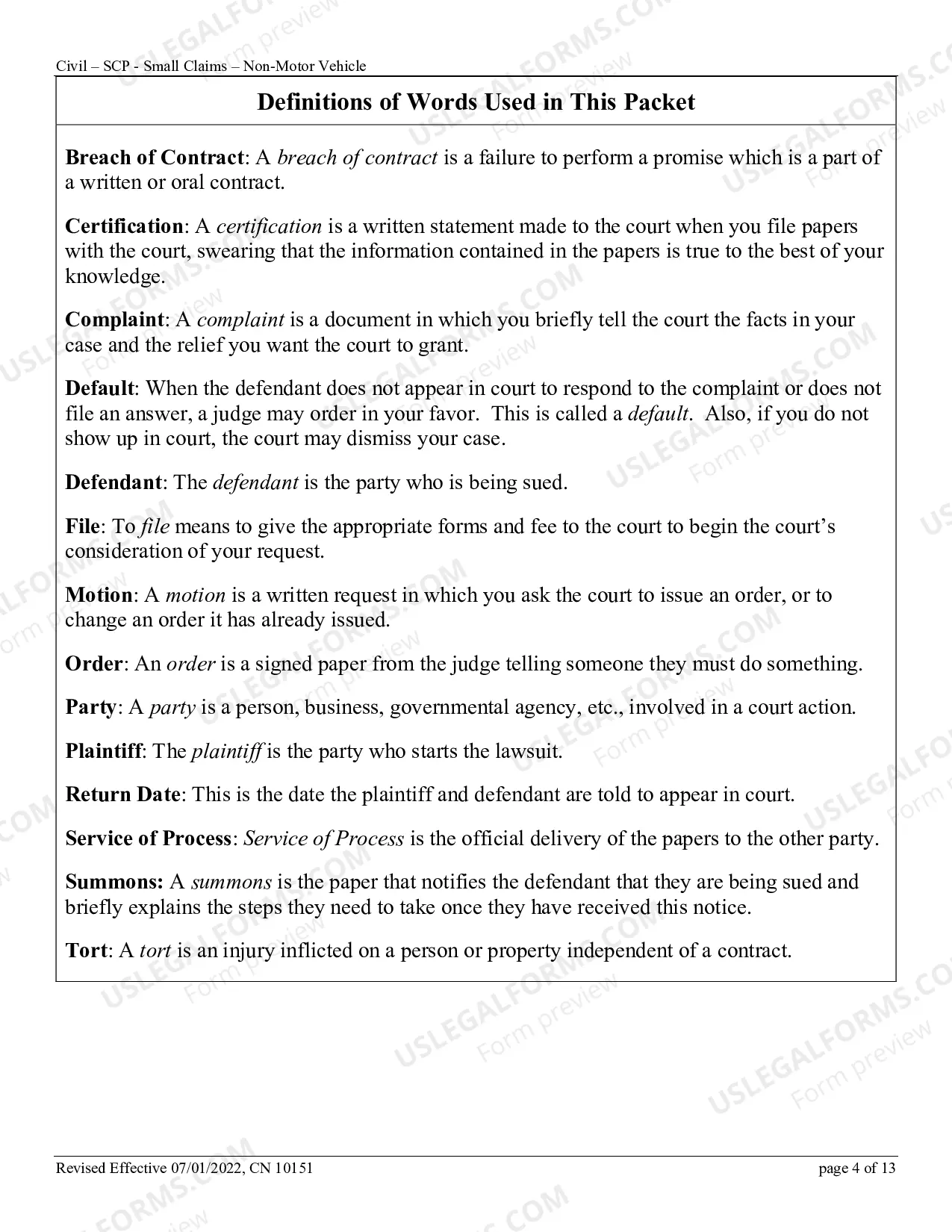Preview Small Claims Complaint - Contract, Security Deposit, Rent, or Tort