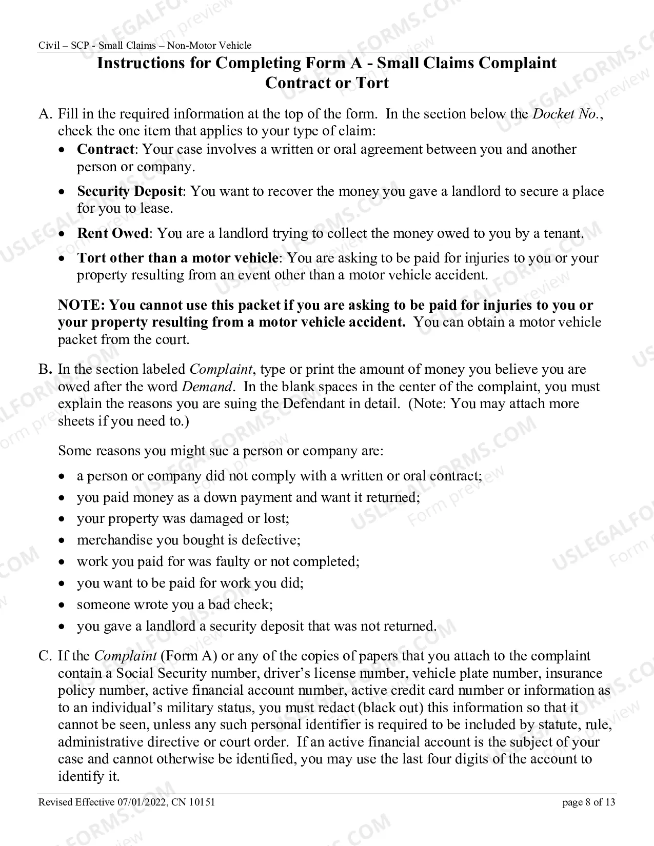Preview Small Claims Complaint - Contract, Security Deposit, Rent, or Tort