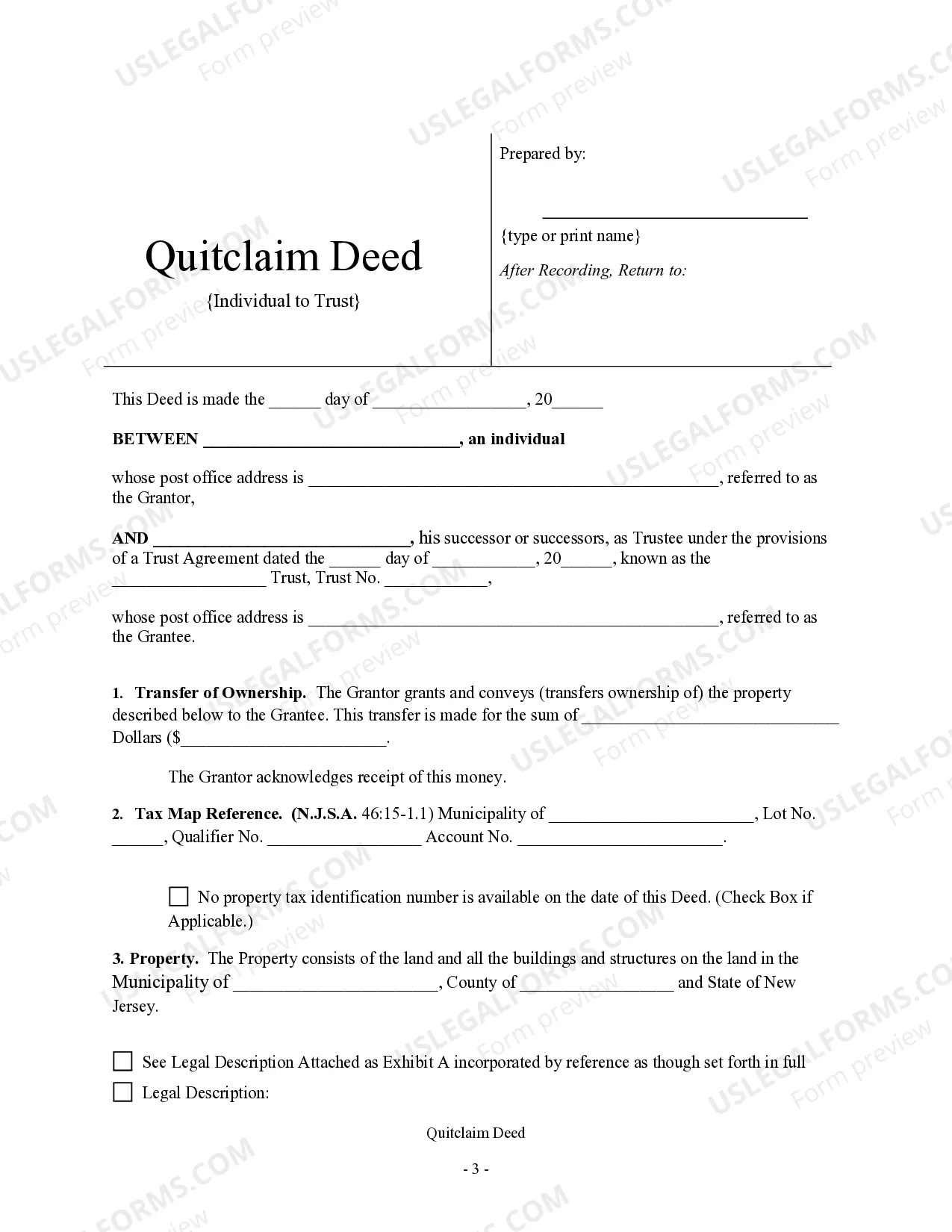 Preview Quitclaim Deed - Individual to Trust