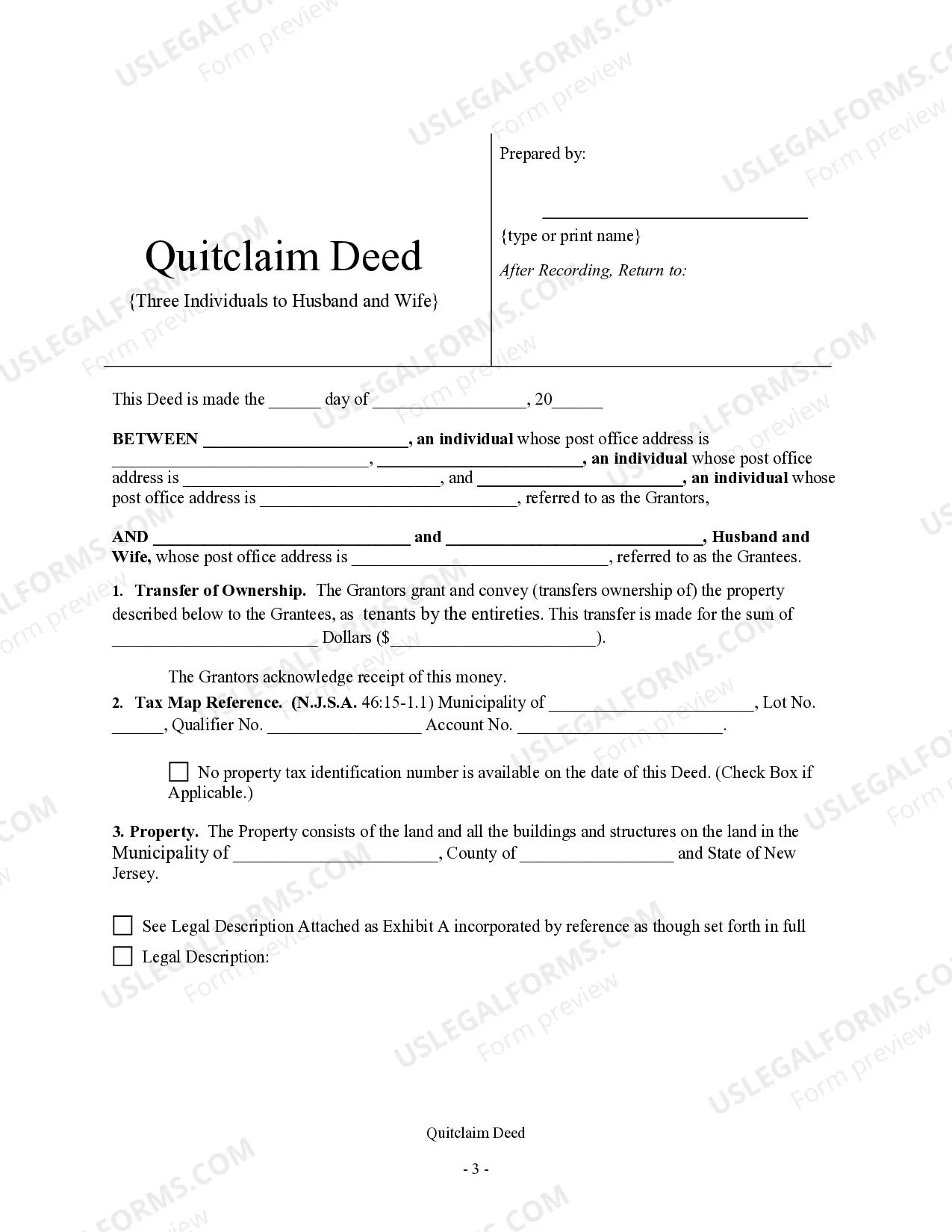Preview Quitclaim Deed - Three Individuals to Husband and Wife