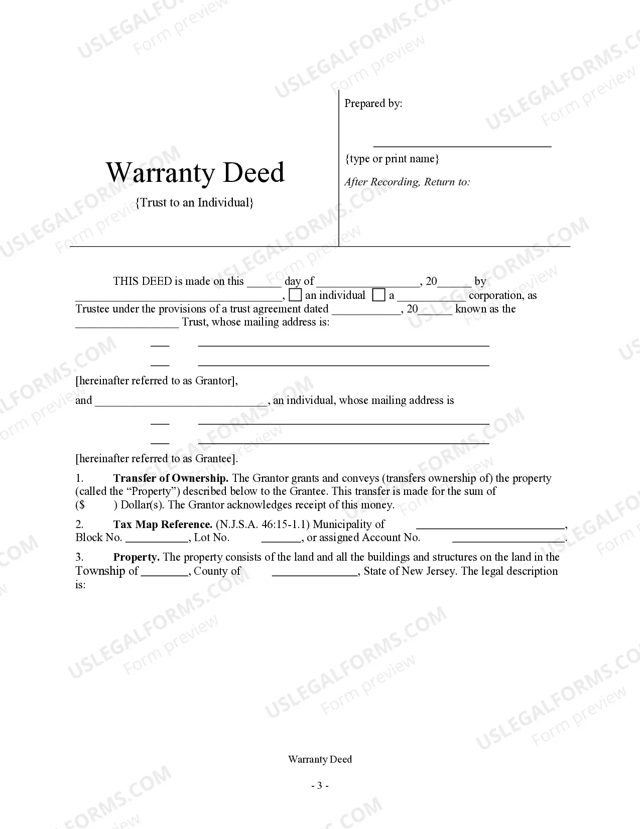 Preview Warranty Deed - Trust to Individual